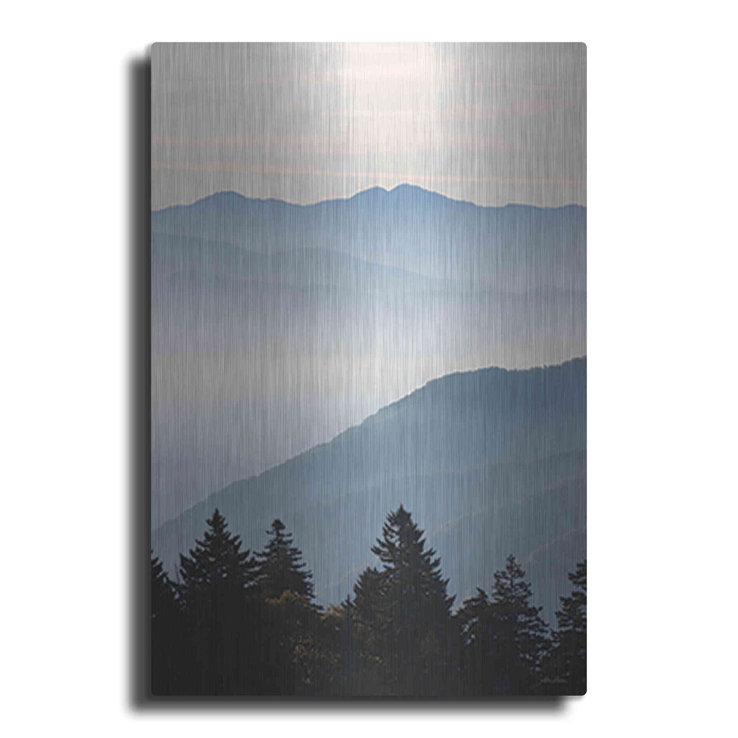 Luxe Metal Art 'Misty Blue Mountains' by Lori Deiter, Metal Wall Art