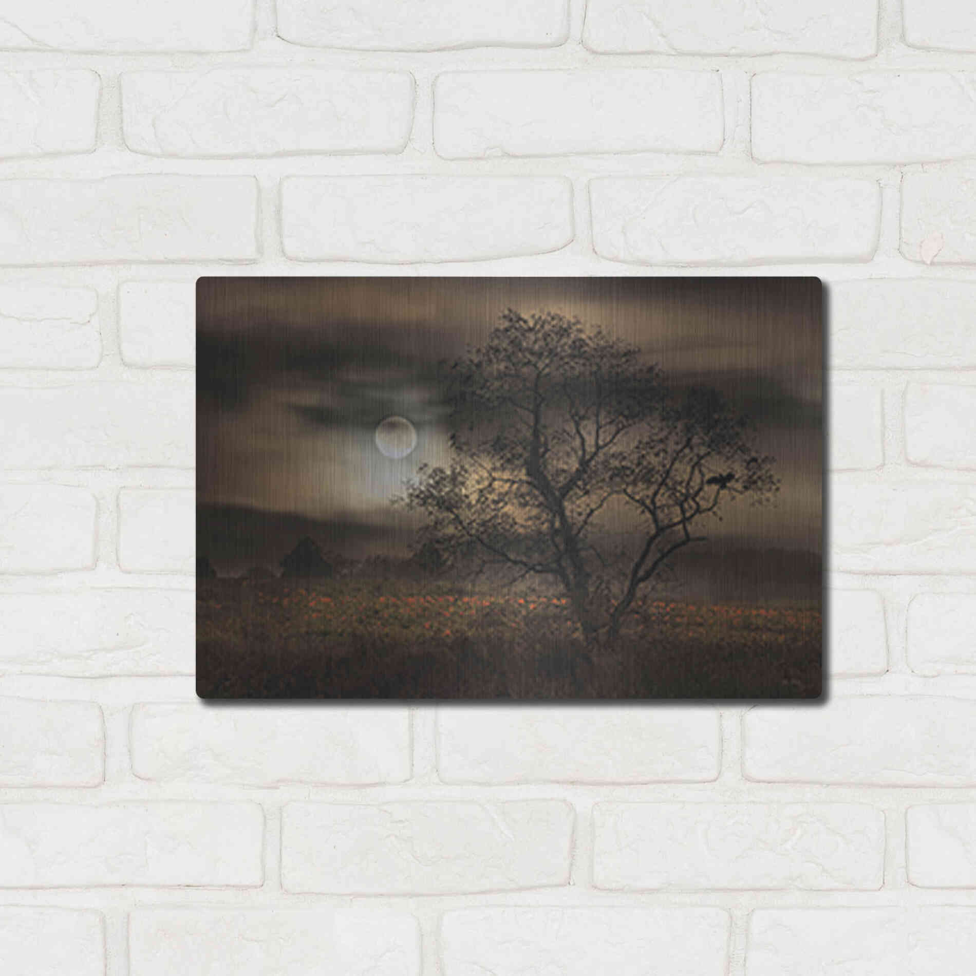 Luxe Metal Art 'When Pumpkins Glow by Moonlight' by Lori Deiter, Metal Wall Art,16x12