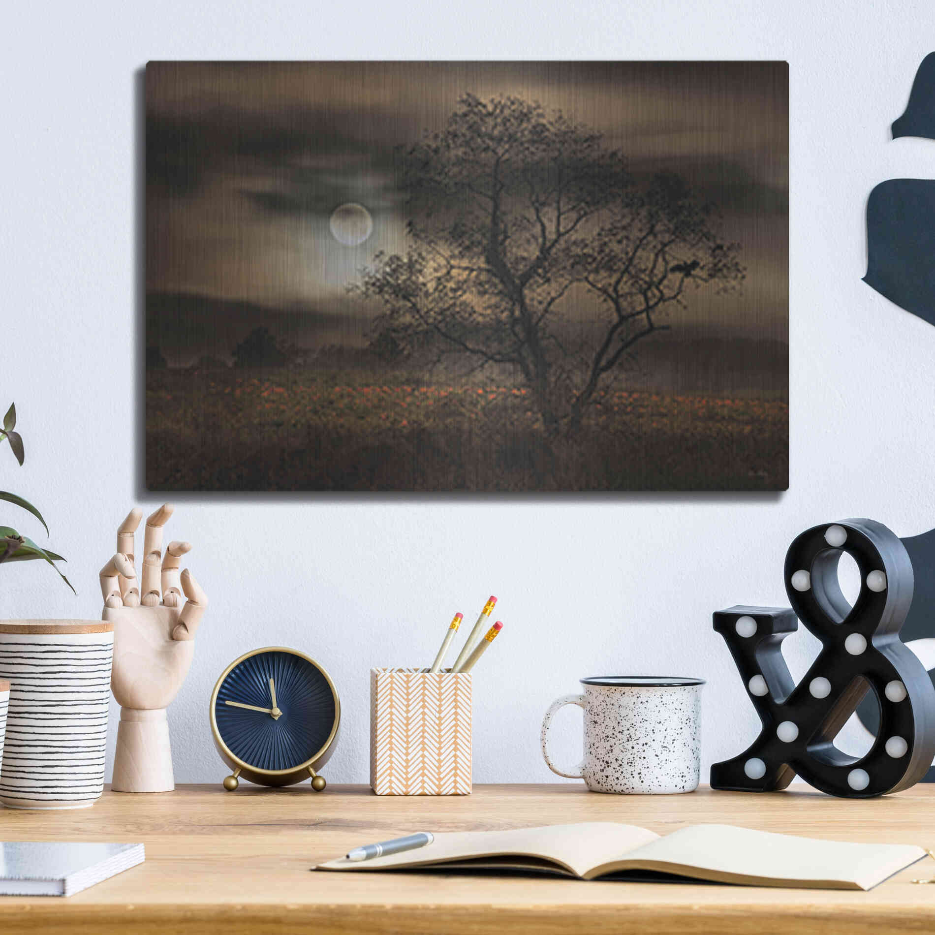 Luxe Metal Art 'When Pumpkins Glow by Moonlight' by Lori Deiter, Metal Wall Art,16x12