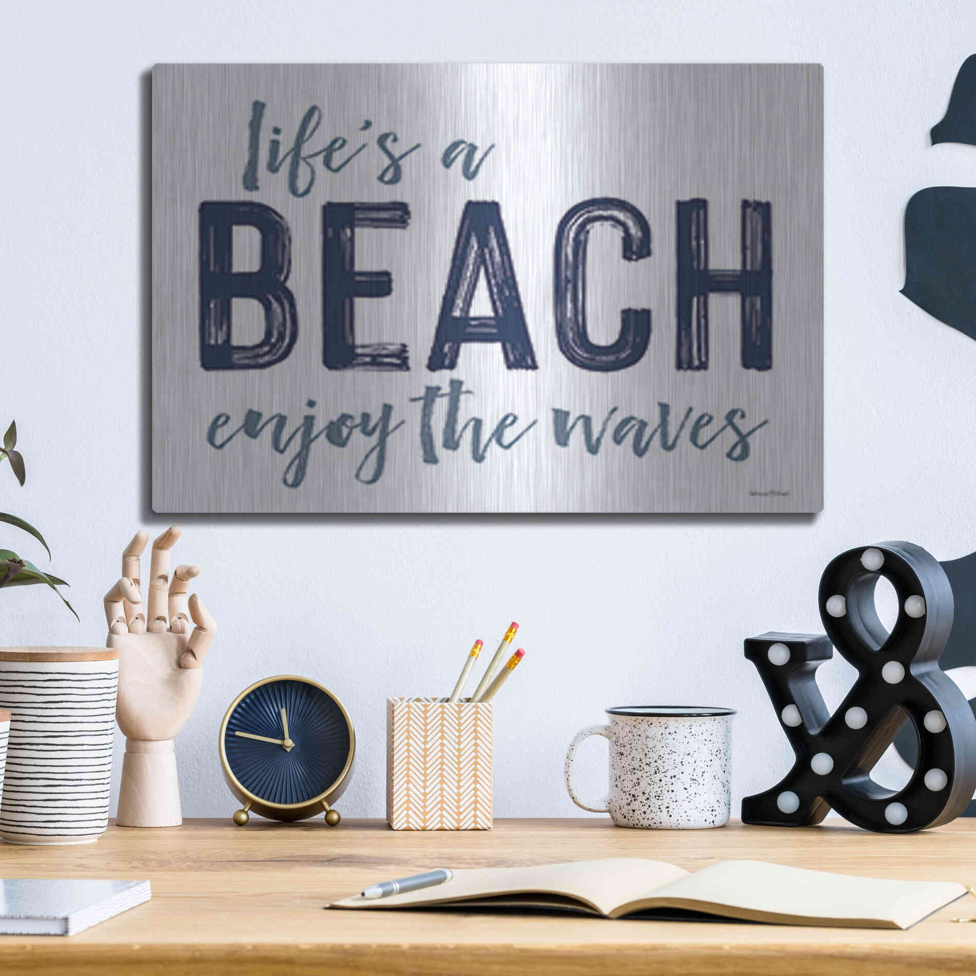Luxe Metal Art 'Life's a Beach' by Lettered & Lined, Metal Wall Art,16x12