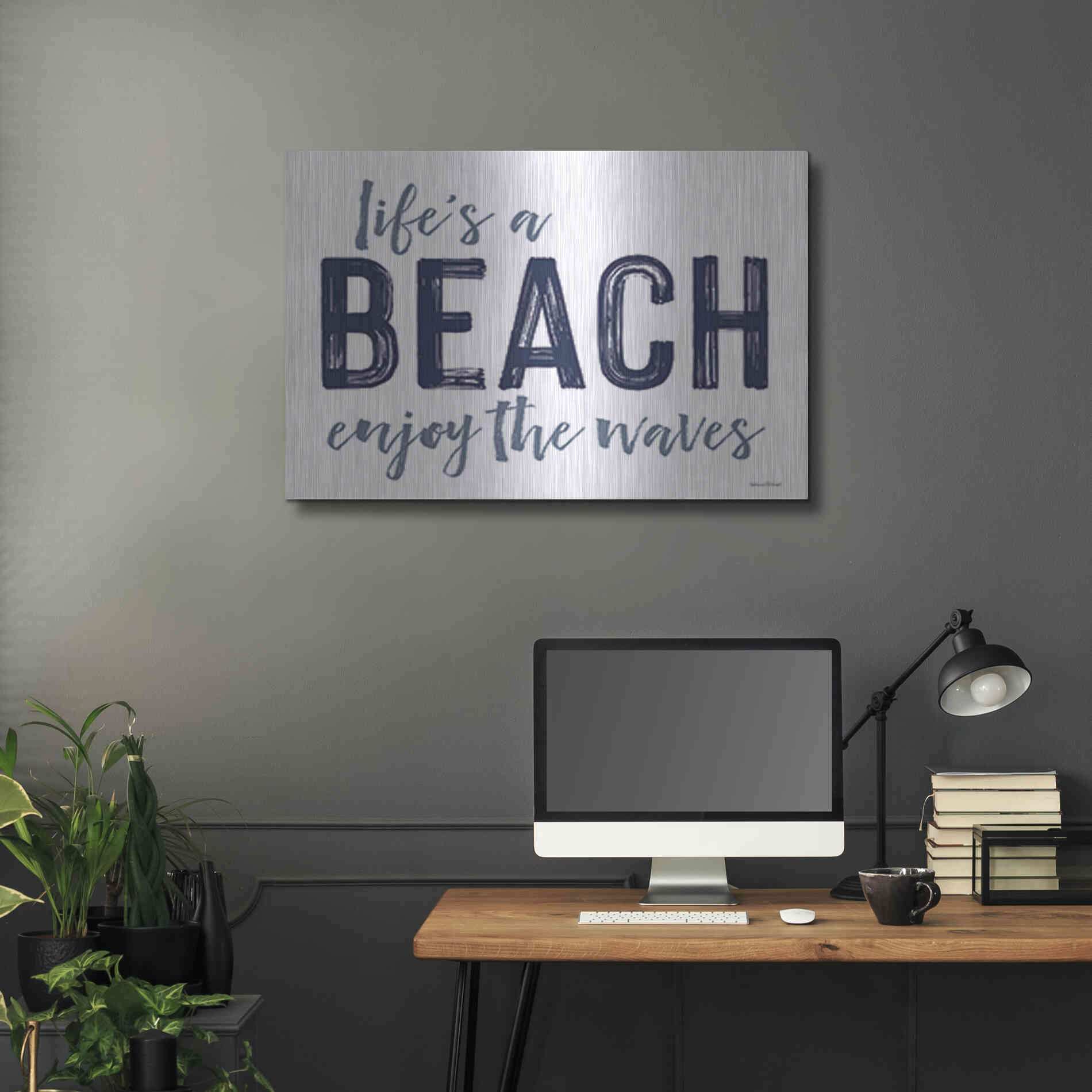 Luxe Metal Art 'Life's a Beach' by Lettered & Lined, Metal Wall Art,36x24