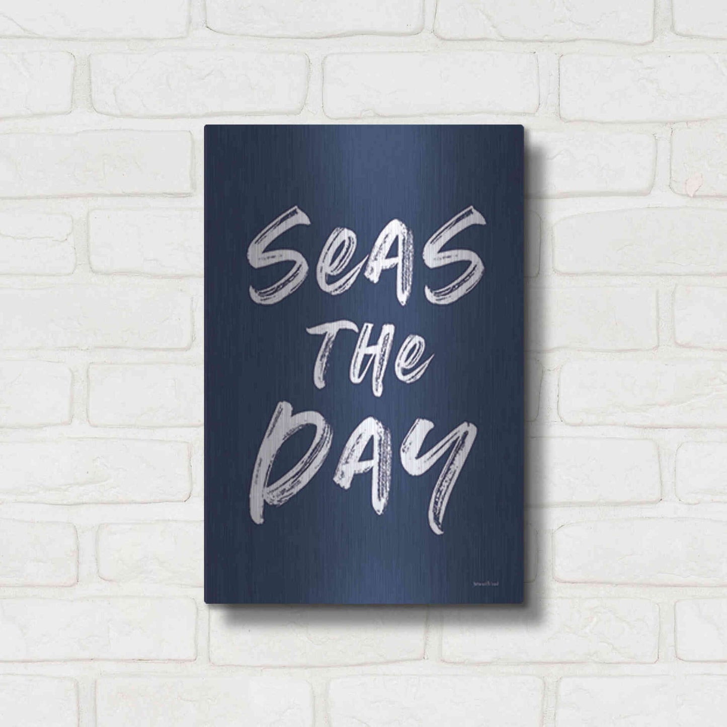 Luxe Metal Art 'Seas the Day Navy' by Lettered & Lined, Metal Wall Art,12x16