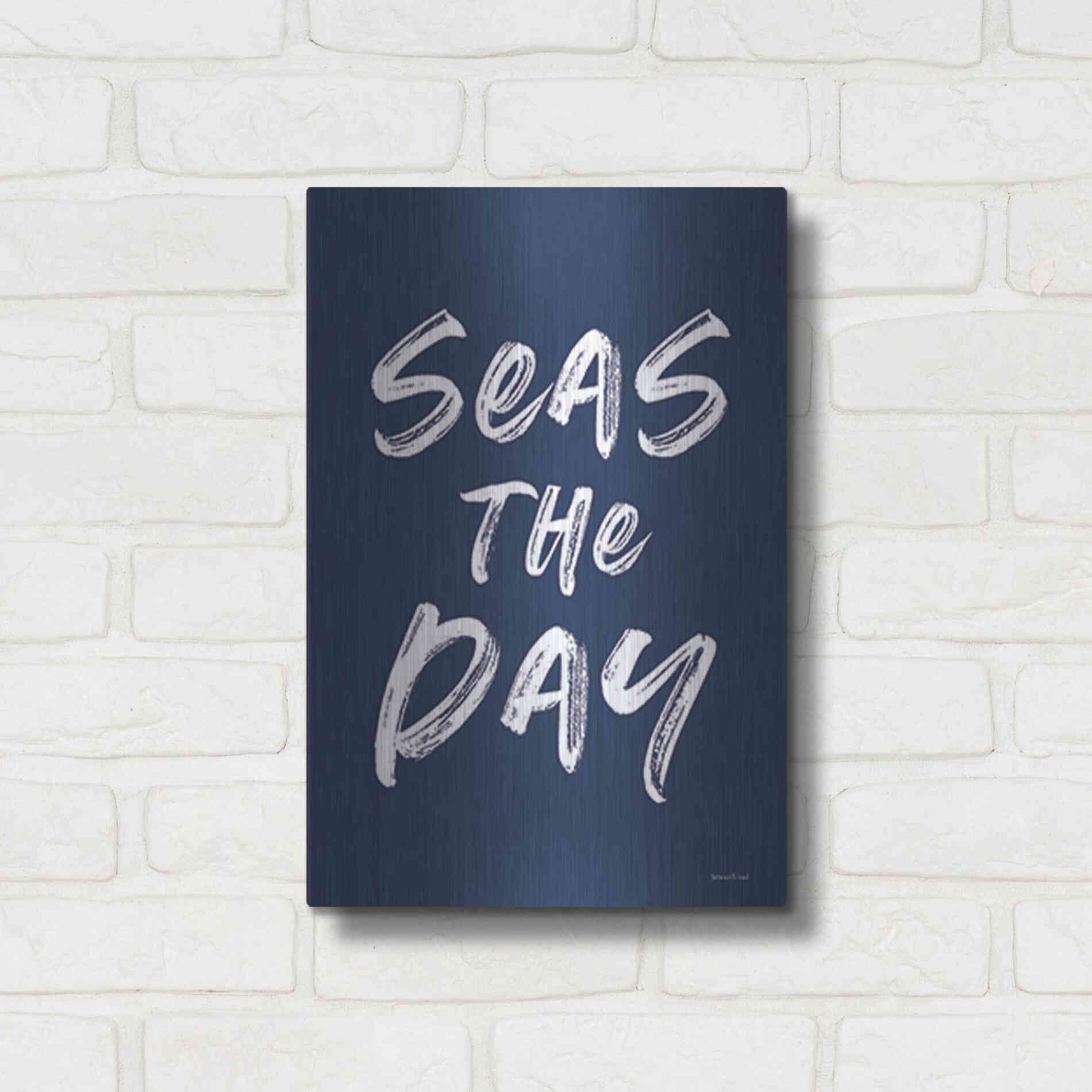 Luxe Metal Art 'Seas the Day Navy' by Lettered & Lined, Metal Wall Art,12x16