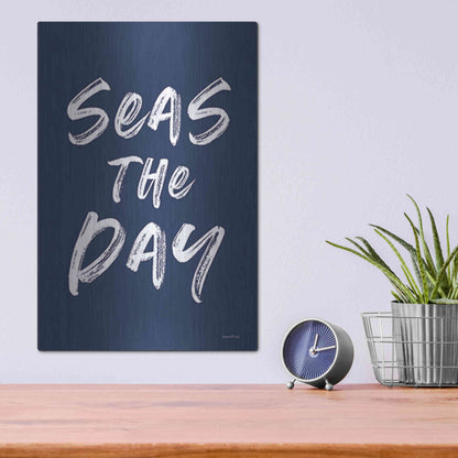 Luxe Metal Art 'Seas the Day Navy' by Lettered & Lined, Metal Wall Art,12x16