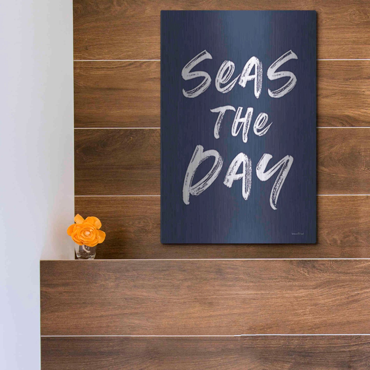 Luxe Metal Art 'Seas the Day Navy' by Lettered & Lined, Metal Wall Art,12x16