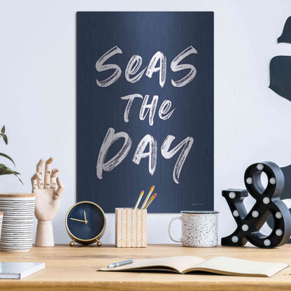 Luxe Metal Art 'Seas the Day Navy' by Lettered & Lined, Metal Wall Art,12x16