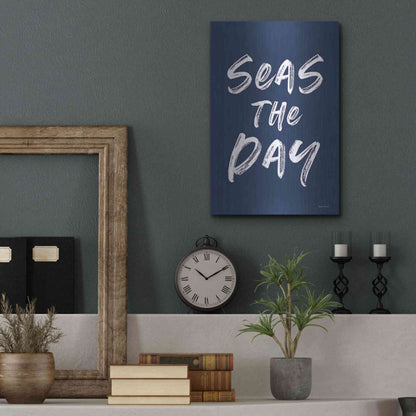 Luxe Metal Art 'Seas the Day Navy' by Lettered & Lined, Metal Wall Art,12x16