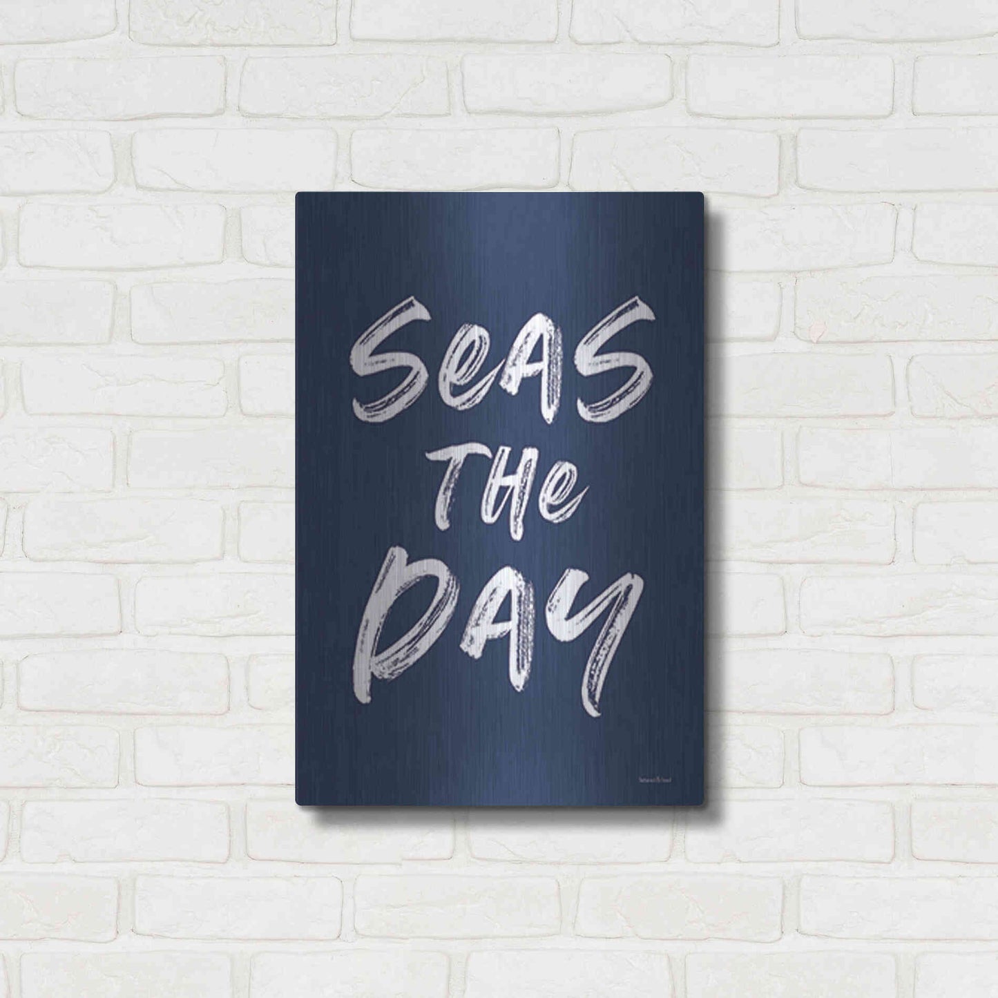 Luxe Metal Art 'Seas the Day Navy' by Lettered & Lined, Metal Wall Art,16x24