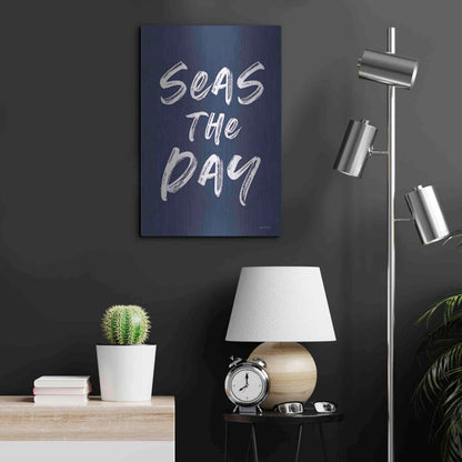 Luxe Metal Art 'Seas the Day Navy' by Lettered & Lined, Metal Wall Art,16x24