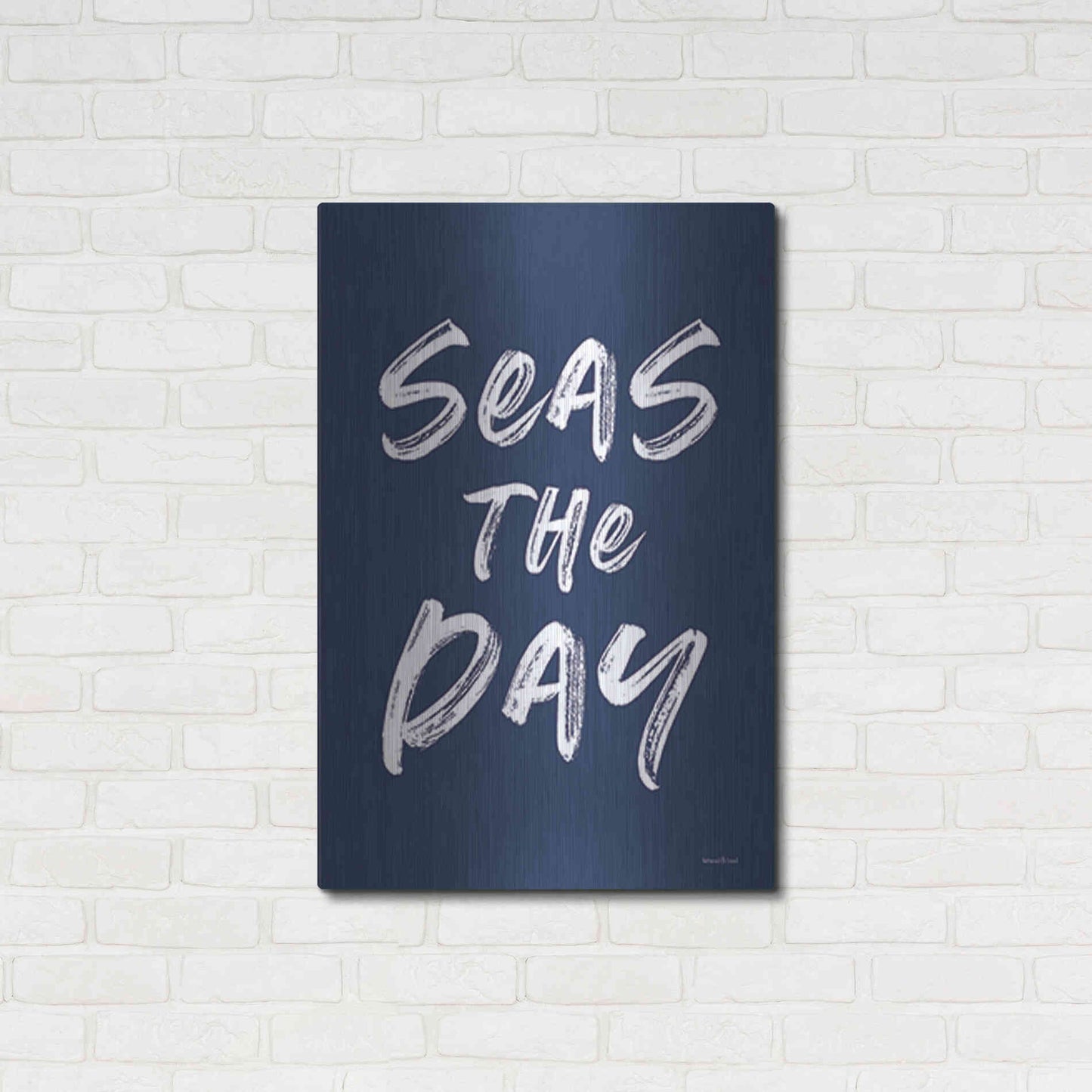 Luxe Metal Art 'Seas the Day Navy' by Lettered & Lined, Metal Wall Art,24x36