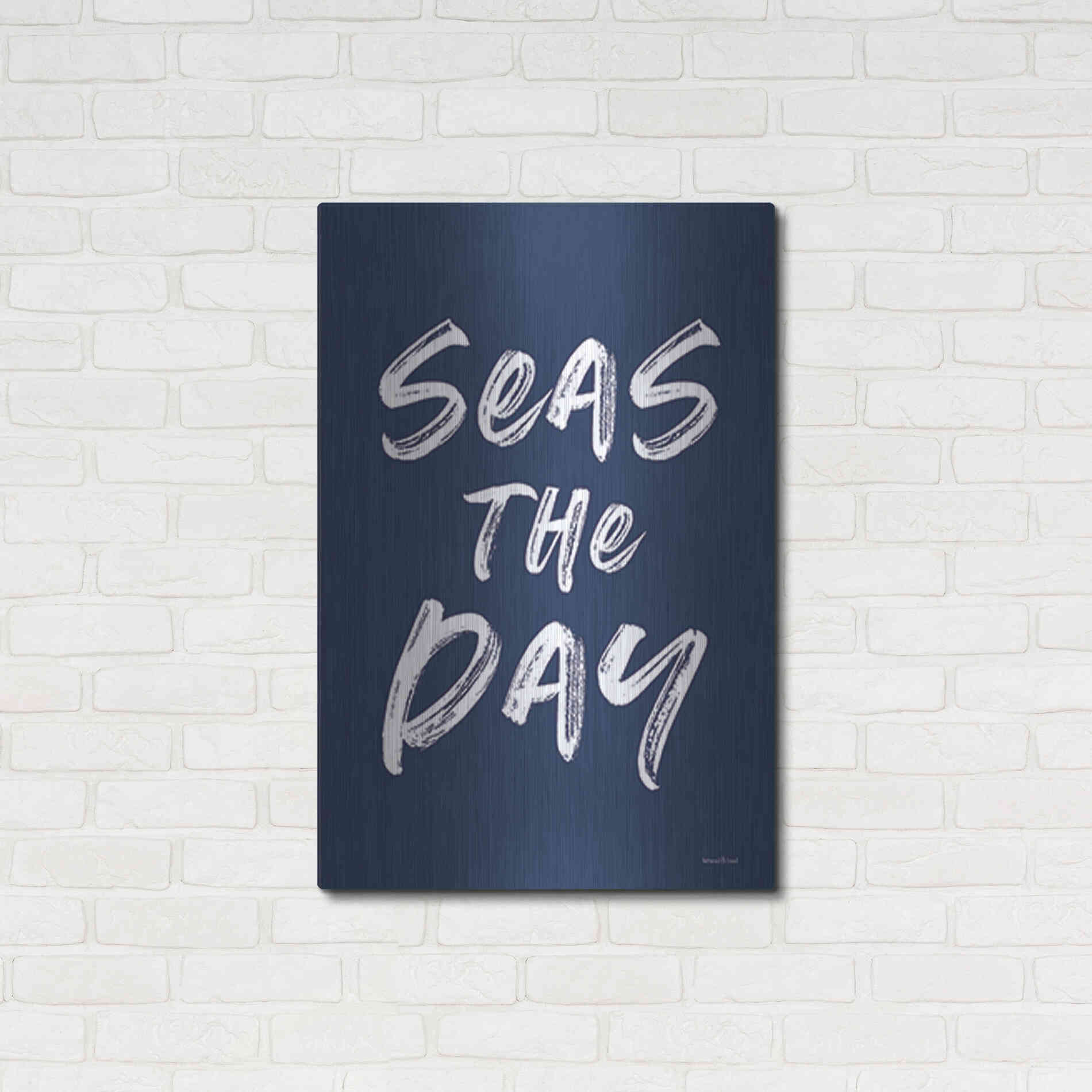Luxe Metal Art 'Seas the Day Navy' by Lettered & Lined, Metal Wall Art,24x36
