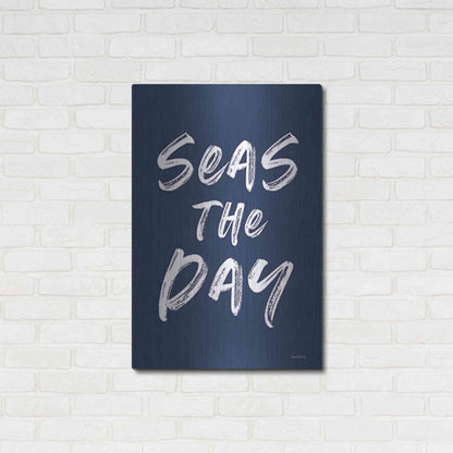 Luxe Metal Art 'Seas the Day Navy' by Lettered & Lined, Metal Wall Art,24x36
