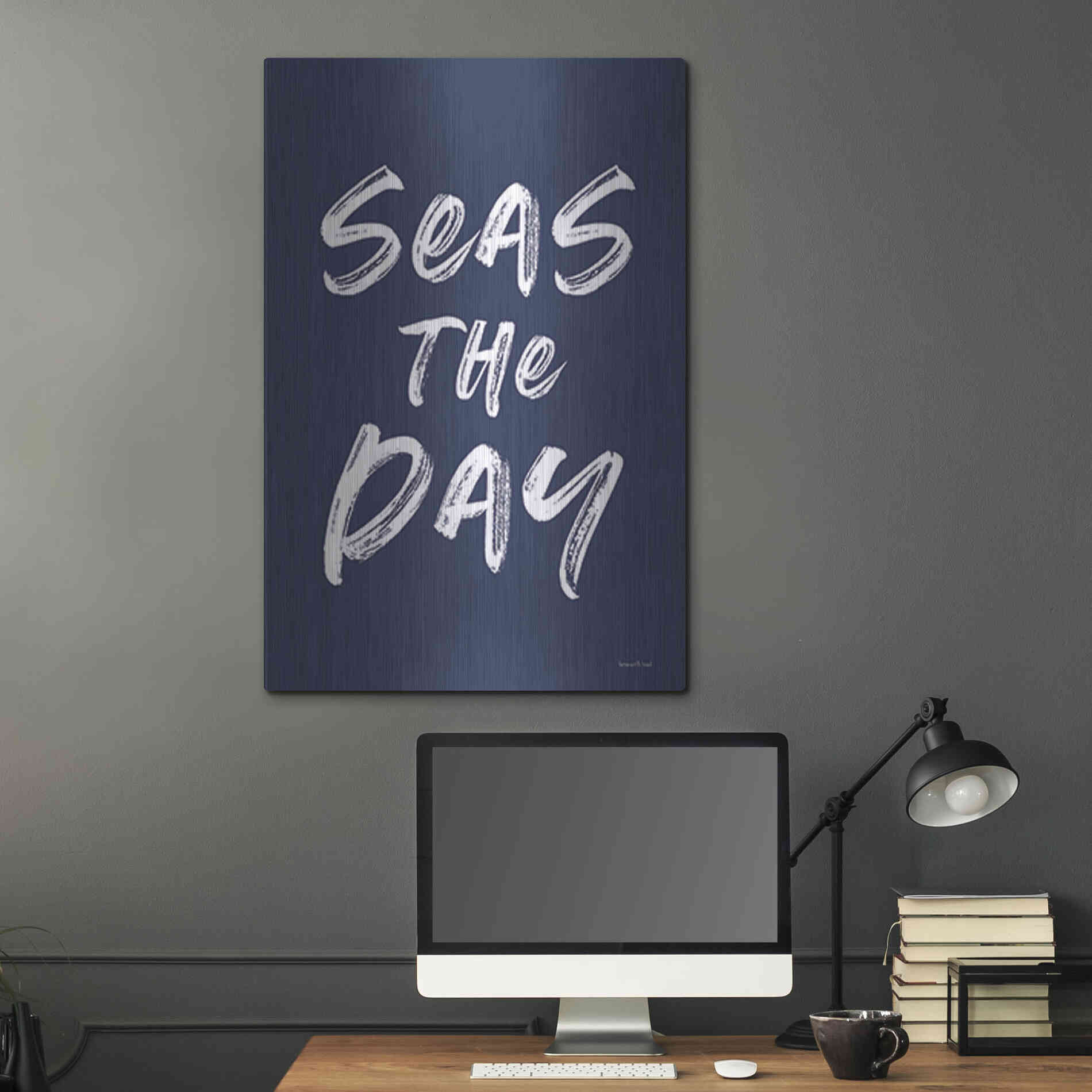 Luxe Metal Art 'Seas the Day Navy' by Lettered & Lined, Metal Wall Art,24x36