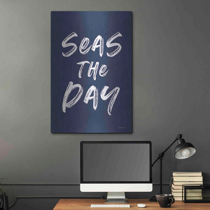Luxe Metal Art 'Seas the Day Navy' by Lettered & Lined, Metal Wall Art,24x36