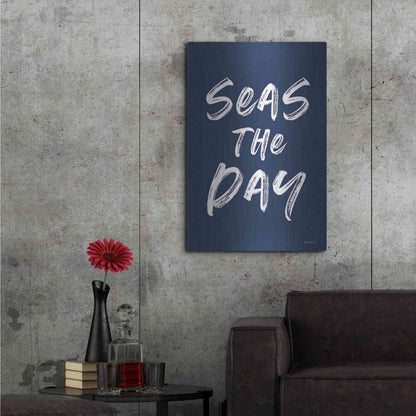 Luxe Metal Art 'Seas the Day Navy' by Lettered & Lined, Metal Wall Art,24x36