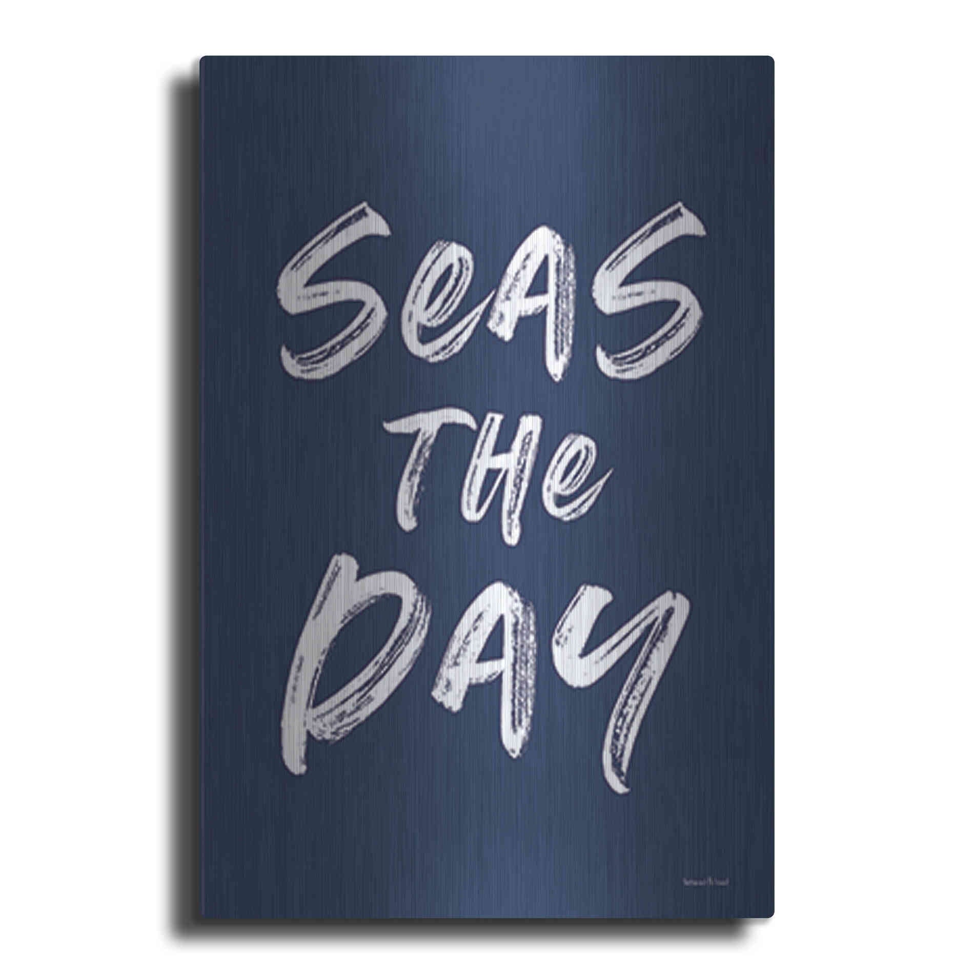 Luxe Metal Art 'Seas the Day Navy' by Lettered & Lined, Metal Wall Art