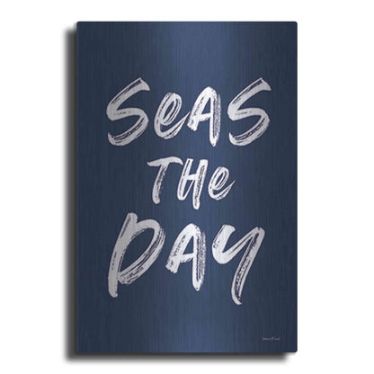 Luxe Metal Art 'Seas the Day Navy' by Lettered & Lined, Metal Wall Art