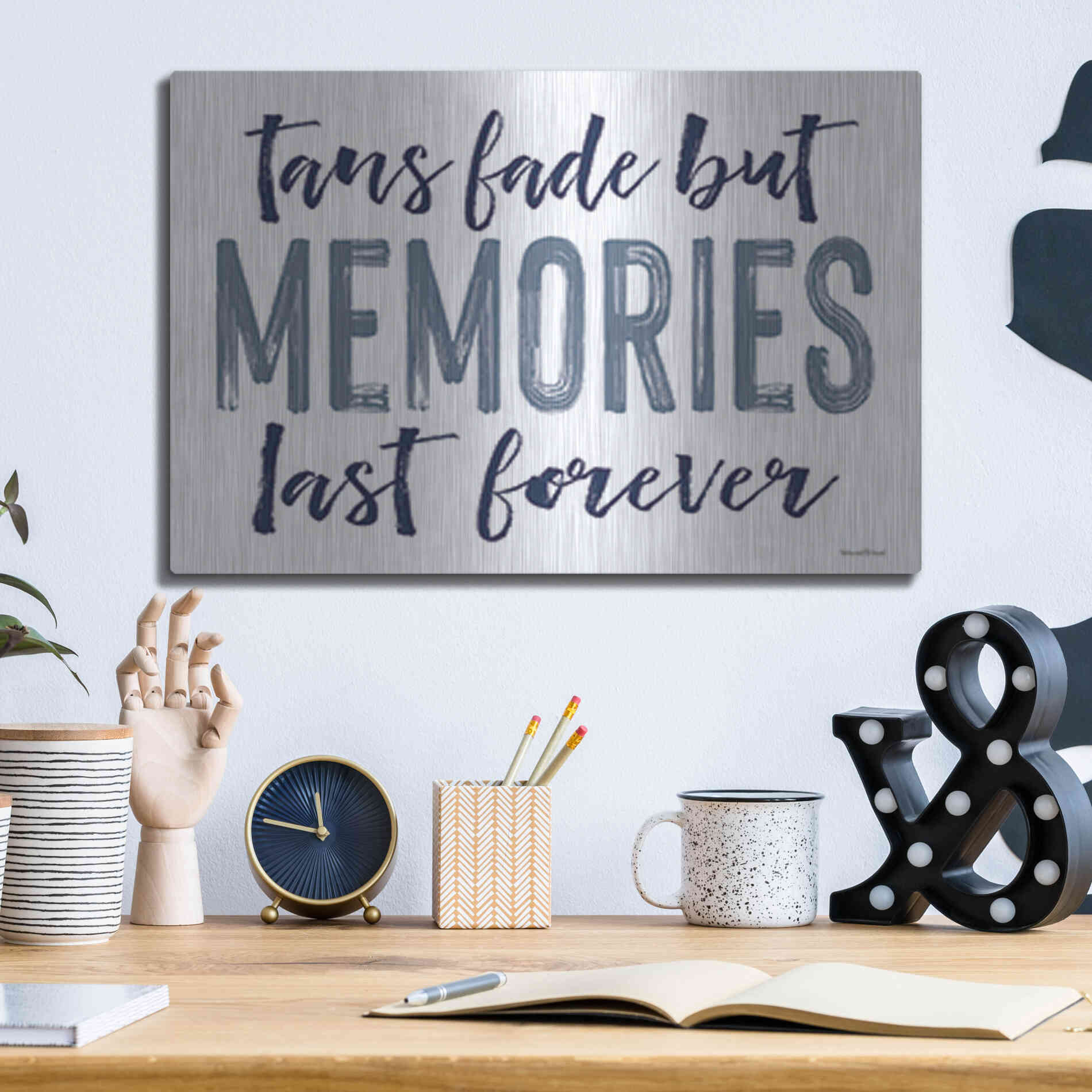 Luxe Metal Art 'Memories Last Forever' by Lettered & Lined, Metal Wall Art,16x12