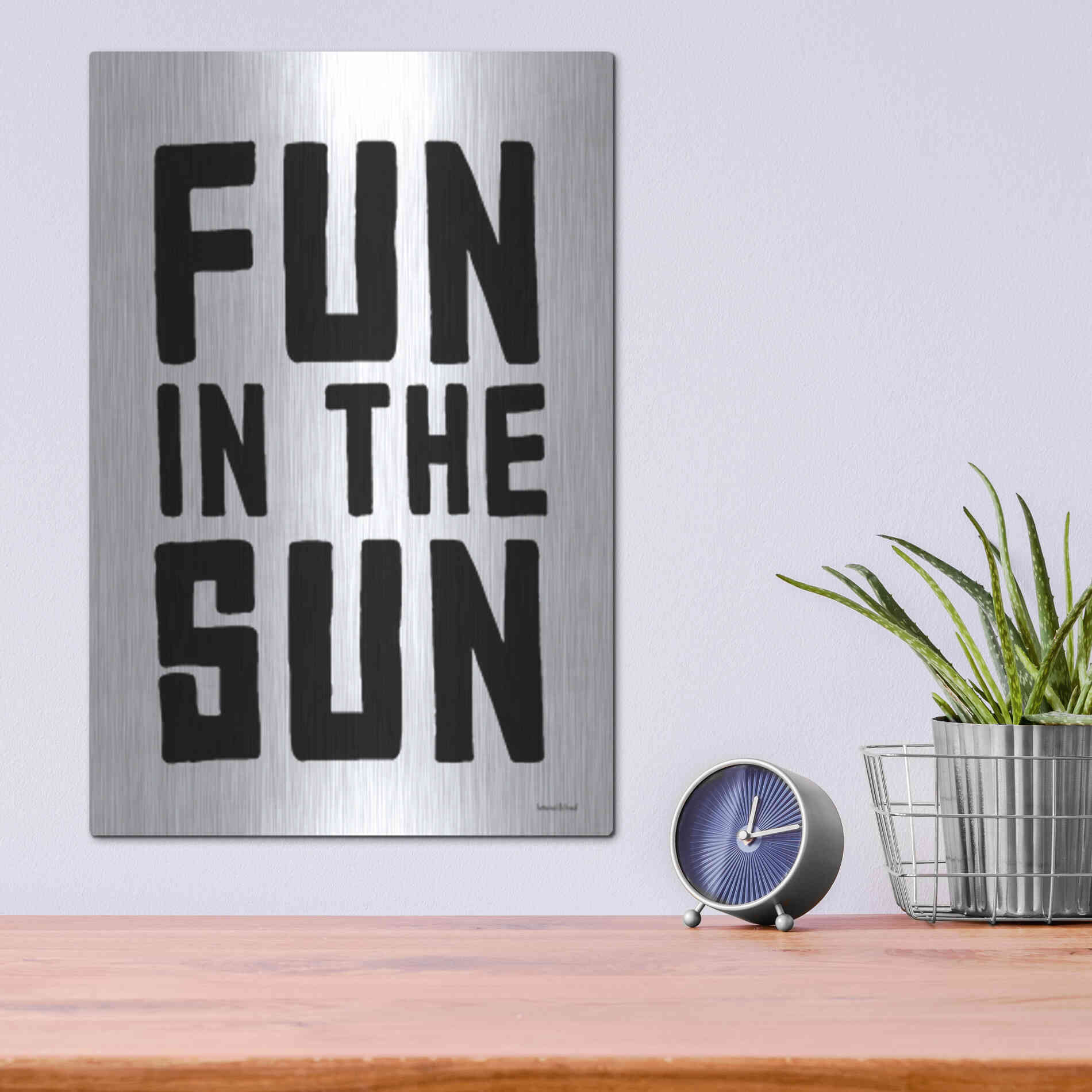 Luxe Metal Art 'Fun in the Sun Black and White' by Lettered & Lined, Metal Wall Art,12x16