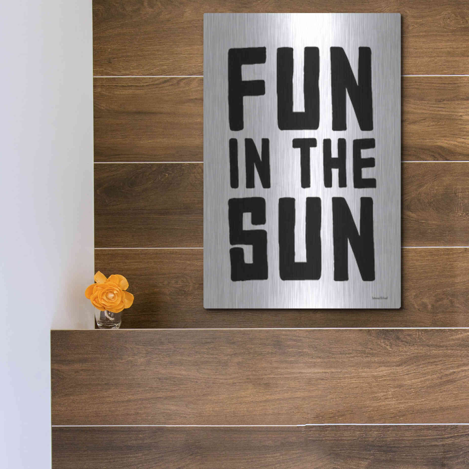 Luxe Metal Art 'Fun in the Sun Black and White' by Lettered & Lined, Metal Wall Art,12x16