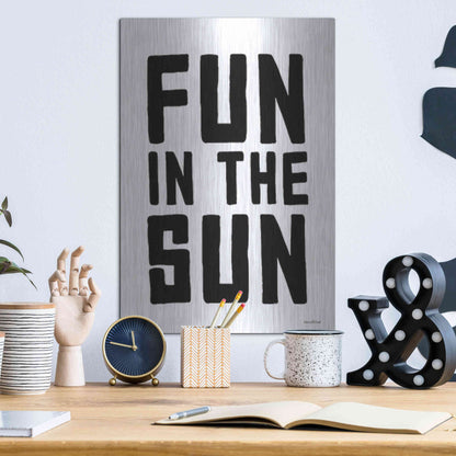 Luxe Metal Art 'Fun in the Sun Black and White' by Lettered & Lined, Metal Wall Art,12x16