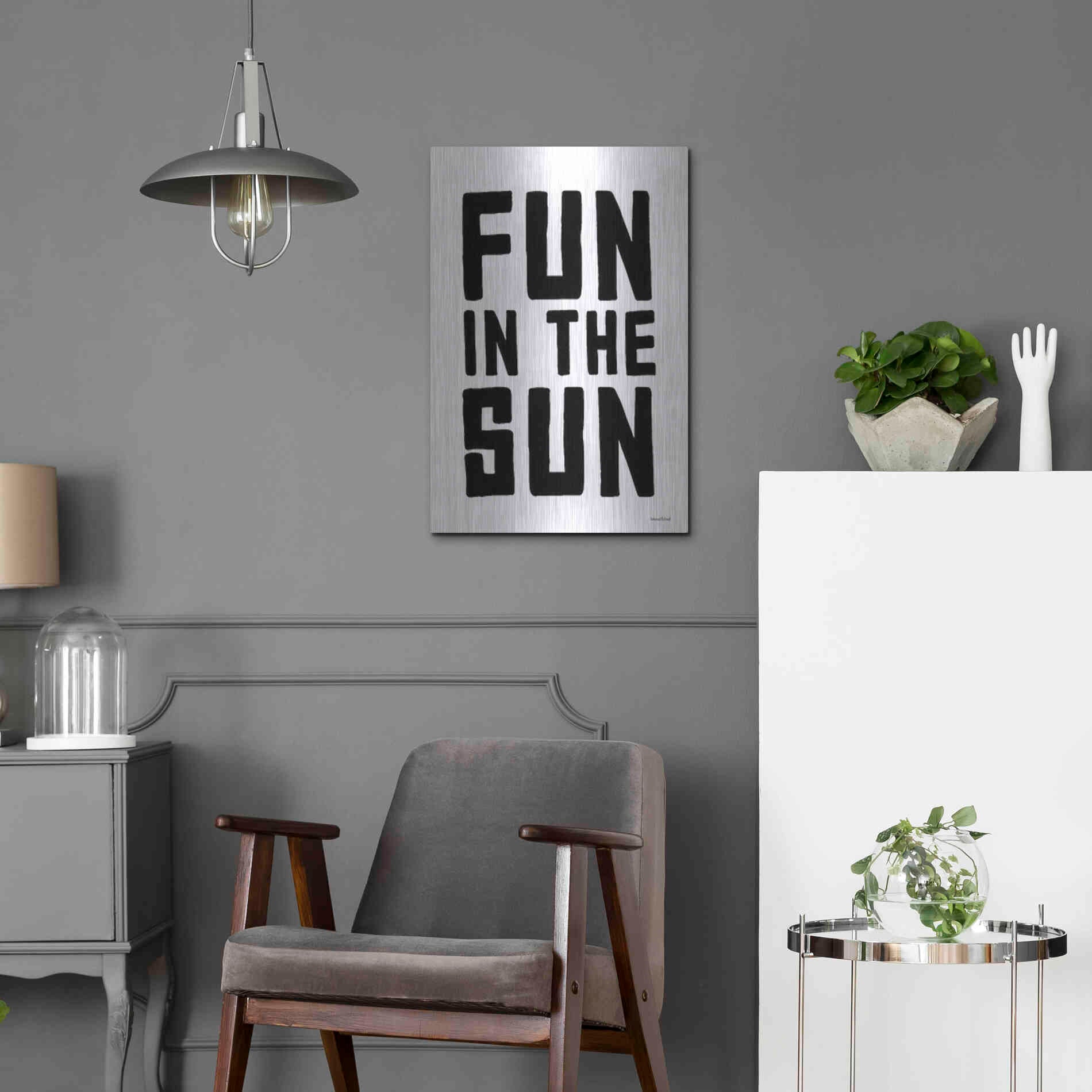 Luxe Metal Art 'Fun in the Sun Black and White' by Lettered & Lined, Metal Wall Art,16x24
