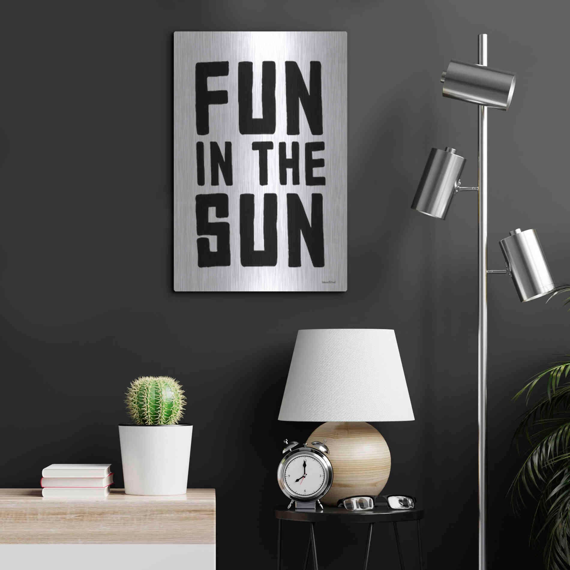 Luxe Metal Art 'Fun in the Sun Black and White' by Lettered & Lined, Metal Wall Art,16x24