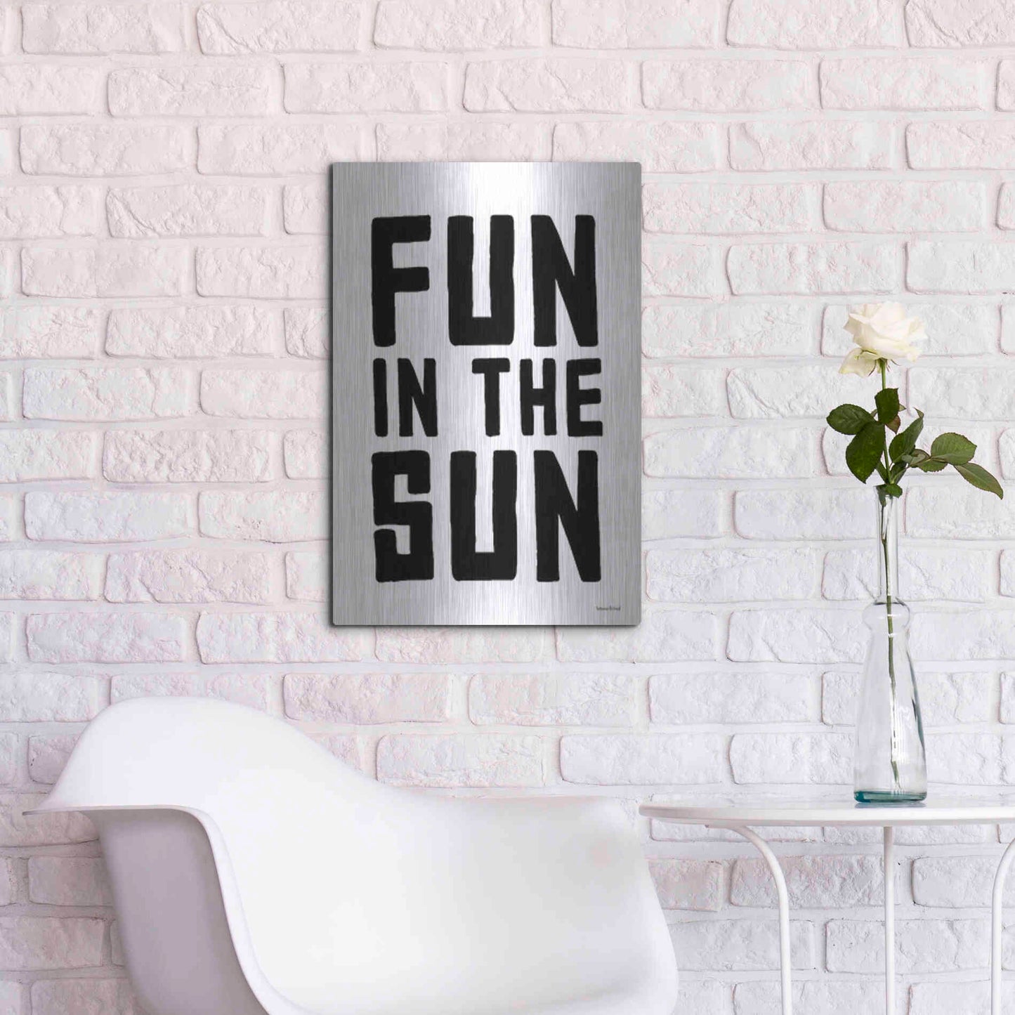 Luxe Metal Art 'Fun in the Sun Black and White' by Lettered & Lined, Metal Wall Art,16x24