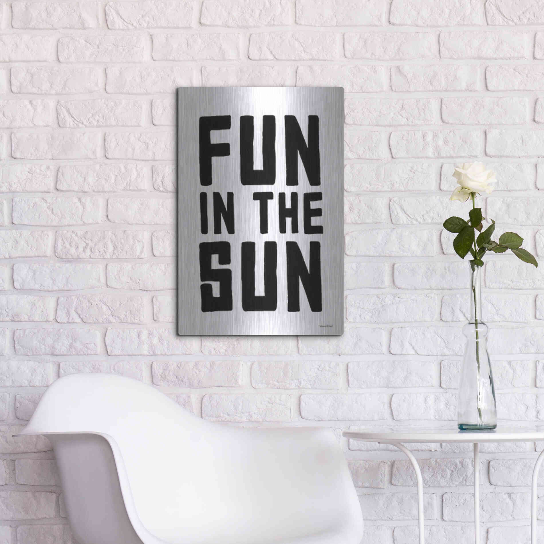 Luxe Metal Art 'Fun in the Sun Black and White' by Lettered & Lined, Metal Wall Art,16x24