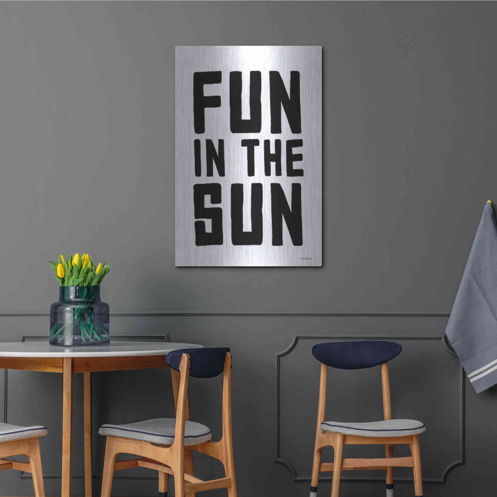 Luxe Metal Art 'Fun in the Sun Black and White' by Lettered & Lined, Metal Wall Art,24x36