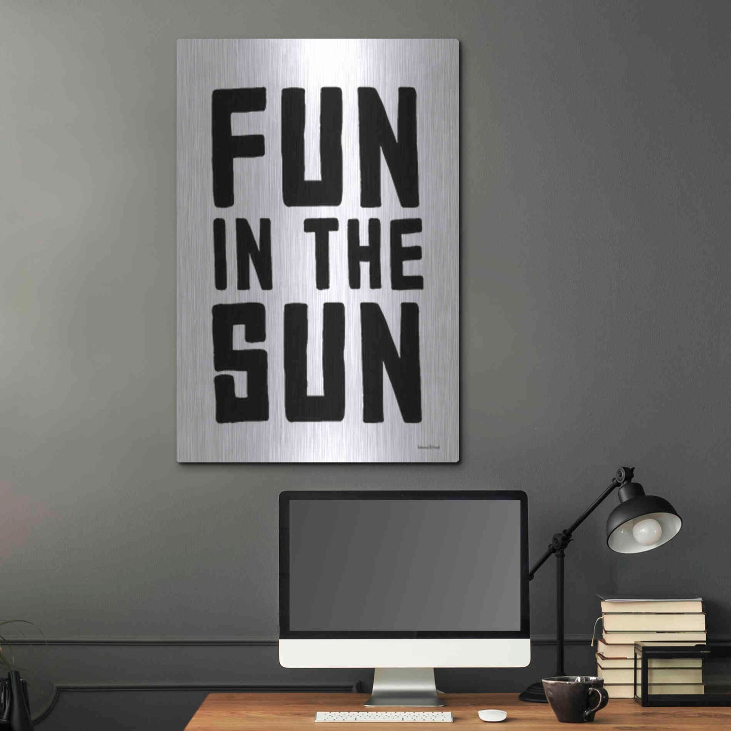 Luxe Metal Art 'Fun in the Sun Black and White' by Lettered & Lined, Metal Wall Art,24x36