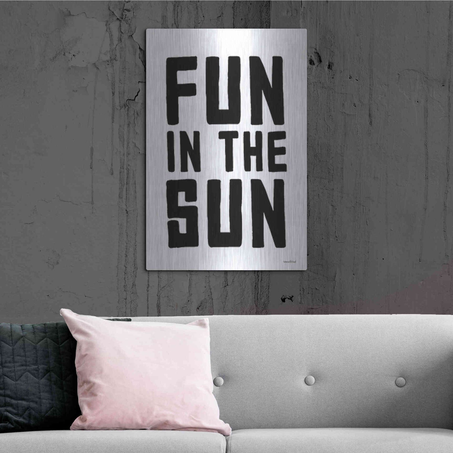 Luxe Metal Art 'Fun in the Sun Black and White' by Lettered & Lined, Metal Wall Art,24x36