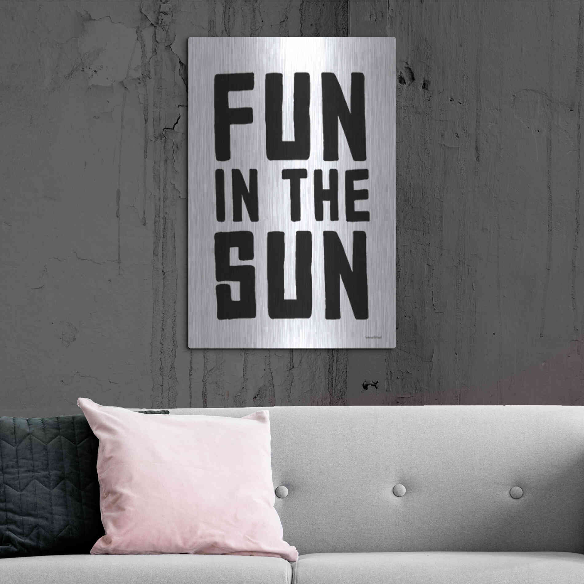 Luxe Metal Art 'Fun in the Sun Black and White' by Lettered & Lined, Metal Wall Art,24x36