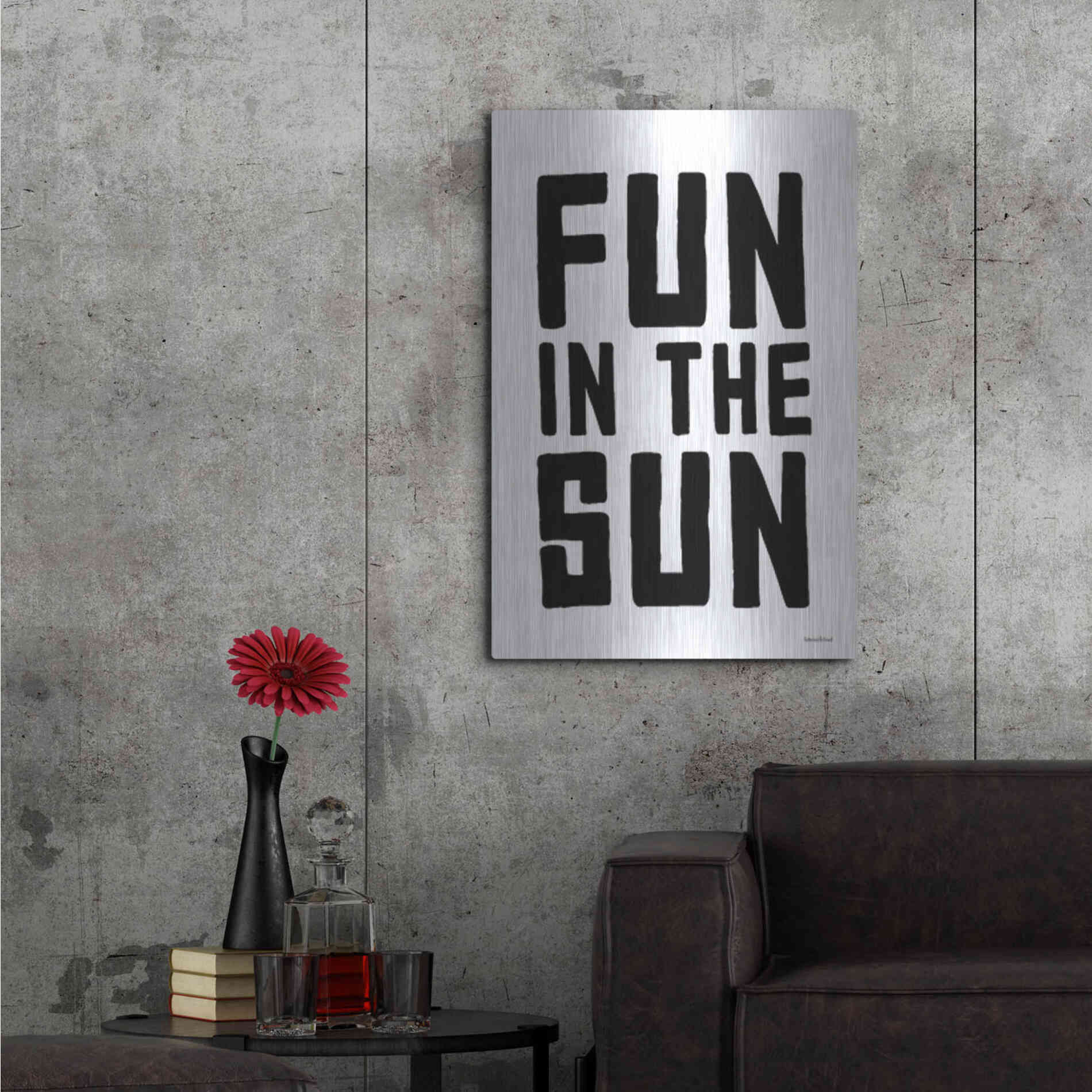 Luxe Metal Art 'Fun in the Sun Black and White' by Lettered & Lined, Metal Wall Art,24x36