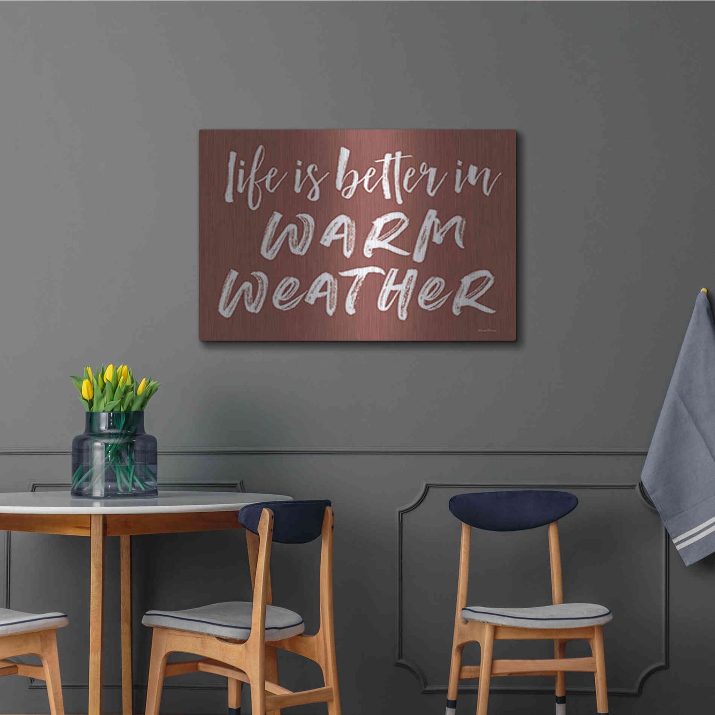 Luxe Metal Art 'Life is Better in Warm Weather Brown' by Lettered & Lined, Metal Wall Art,36x24