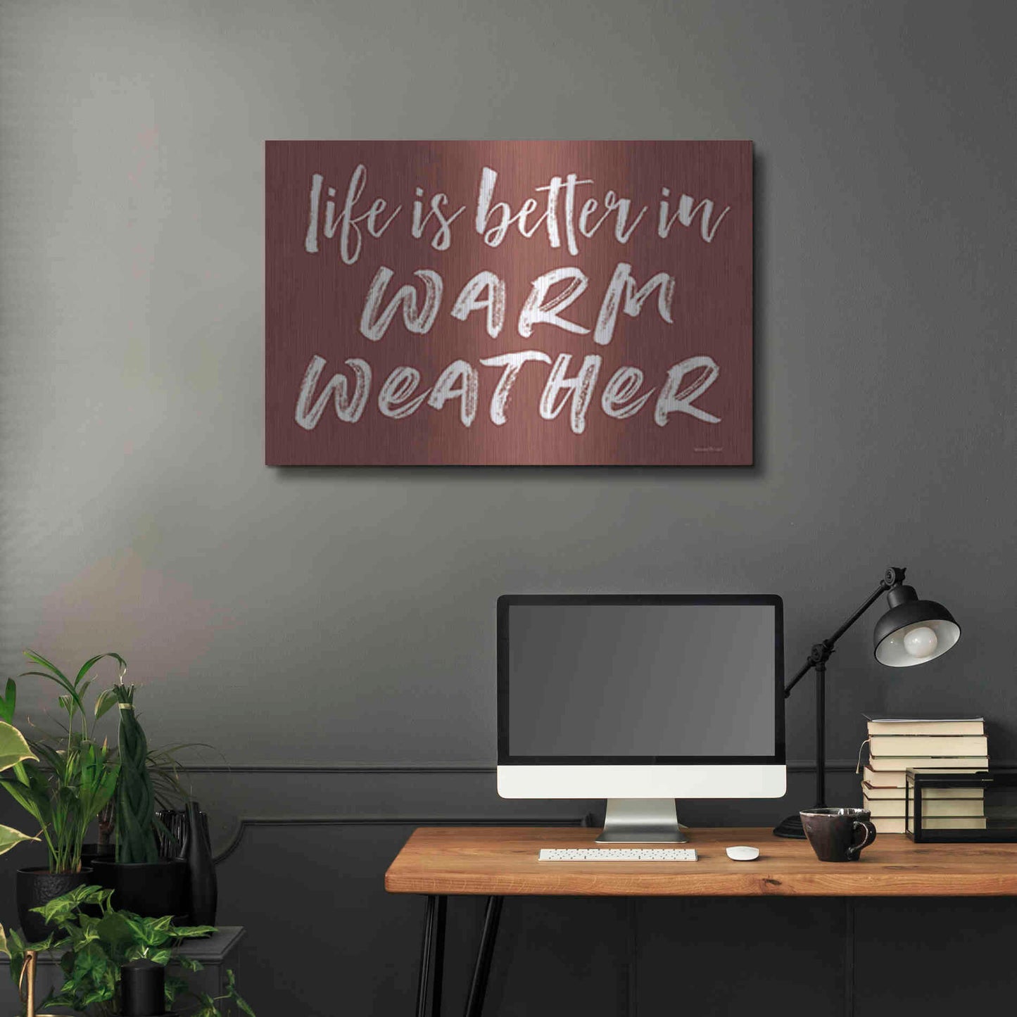 Luxe Metal Art 'Life is Better in Warm Weather Brown' by Lettered & Lined, Metal Wall Art,36x24