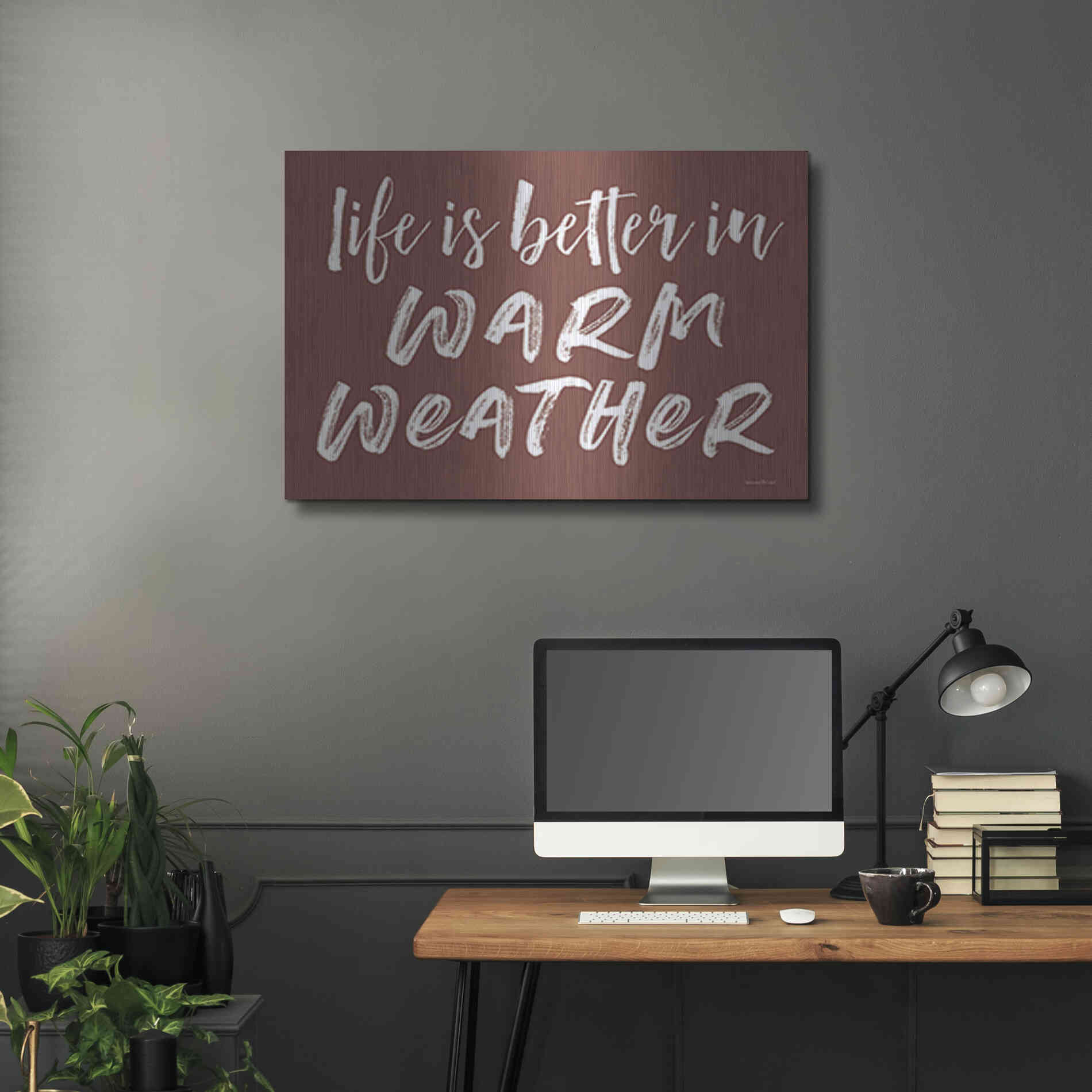 Luxe Metal Art 'Life is Better in Warm Weather Brown' by Lettered & Lined, Metal Wall Art,36x24