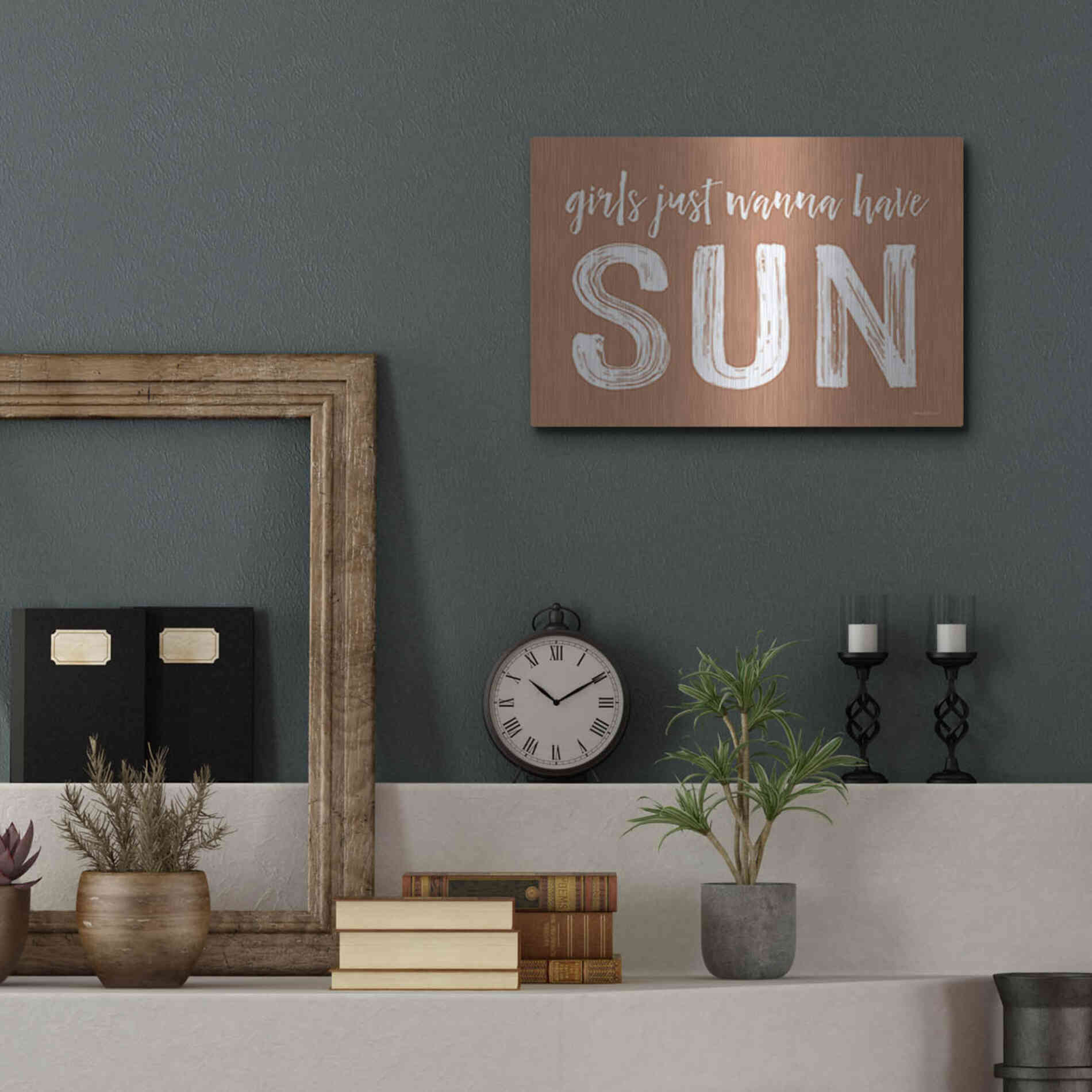 Luxe Metal Art 'Girls Just Wanna Have Sun Brown' by Lettered & Lined, Metal Wall Art,16x12
