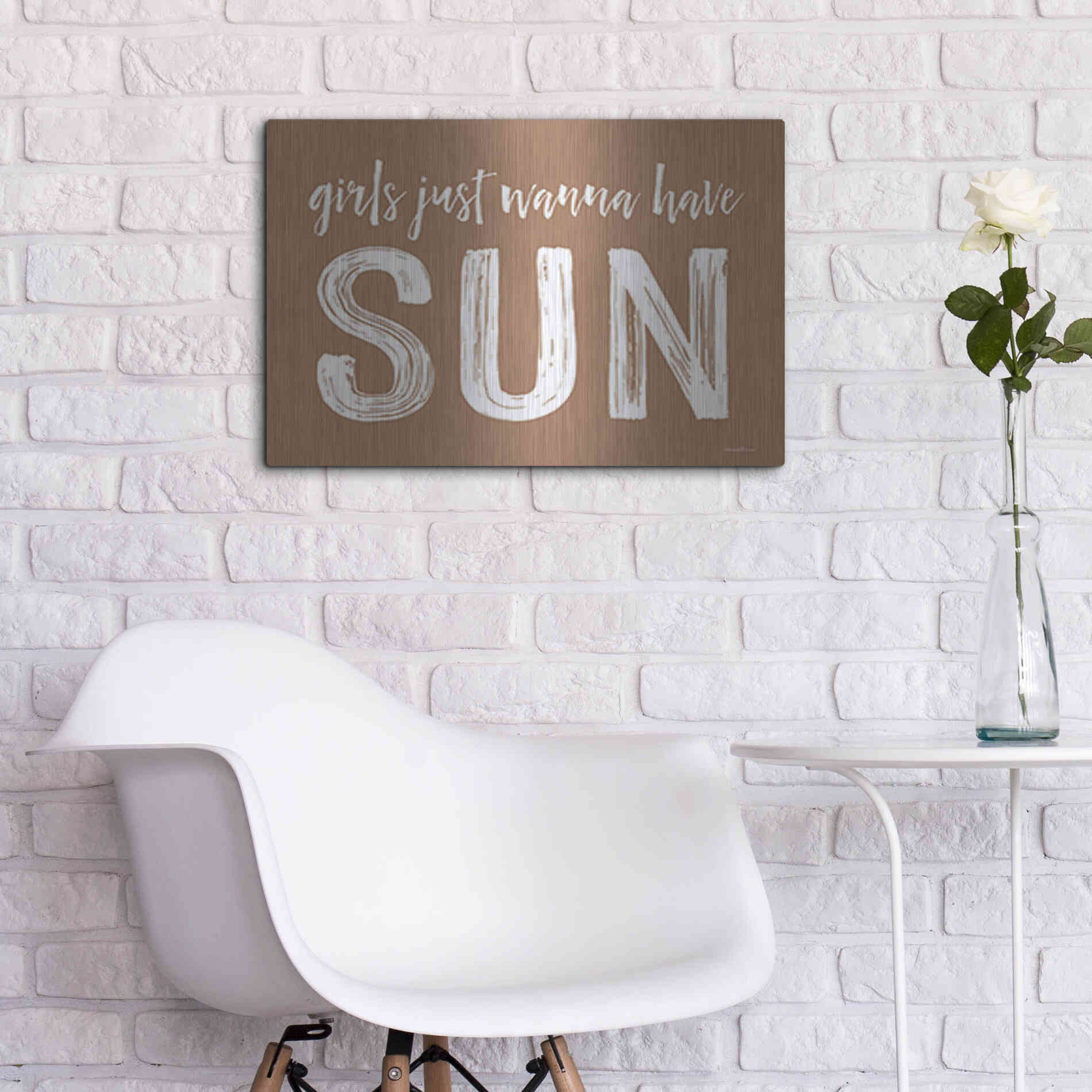 Luxe Metal Art 'Girls Just Wanna Have Sun Brown' by Lettered & Lined, Metal Wall Art,24x16
