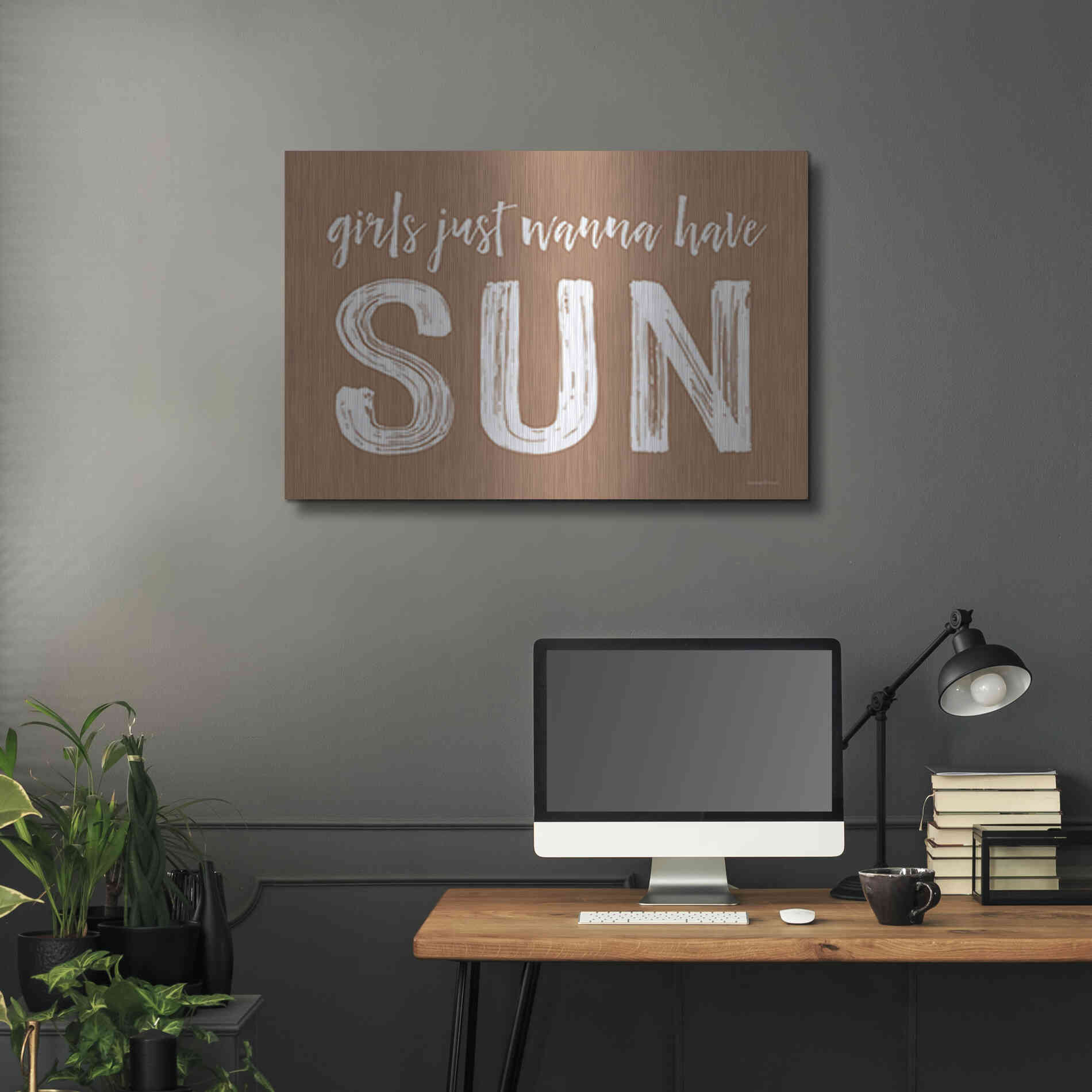Luxe Metal Art 'Girls Just Wanna Have Sun Brown' by Lettered & Lined, Metal Wall Art,36x24