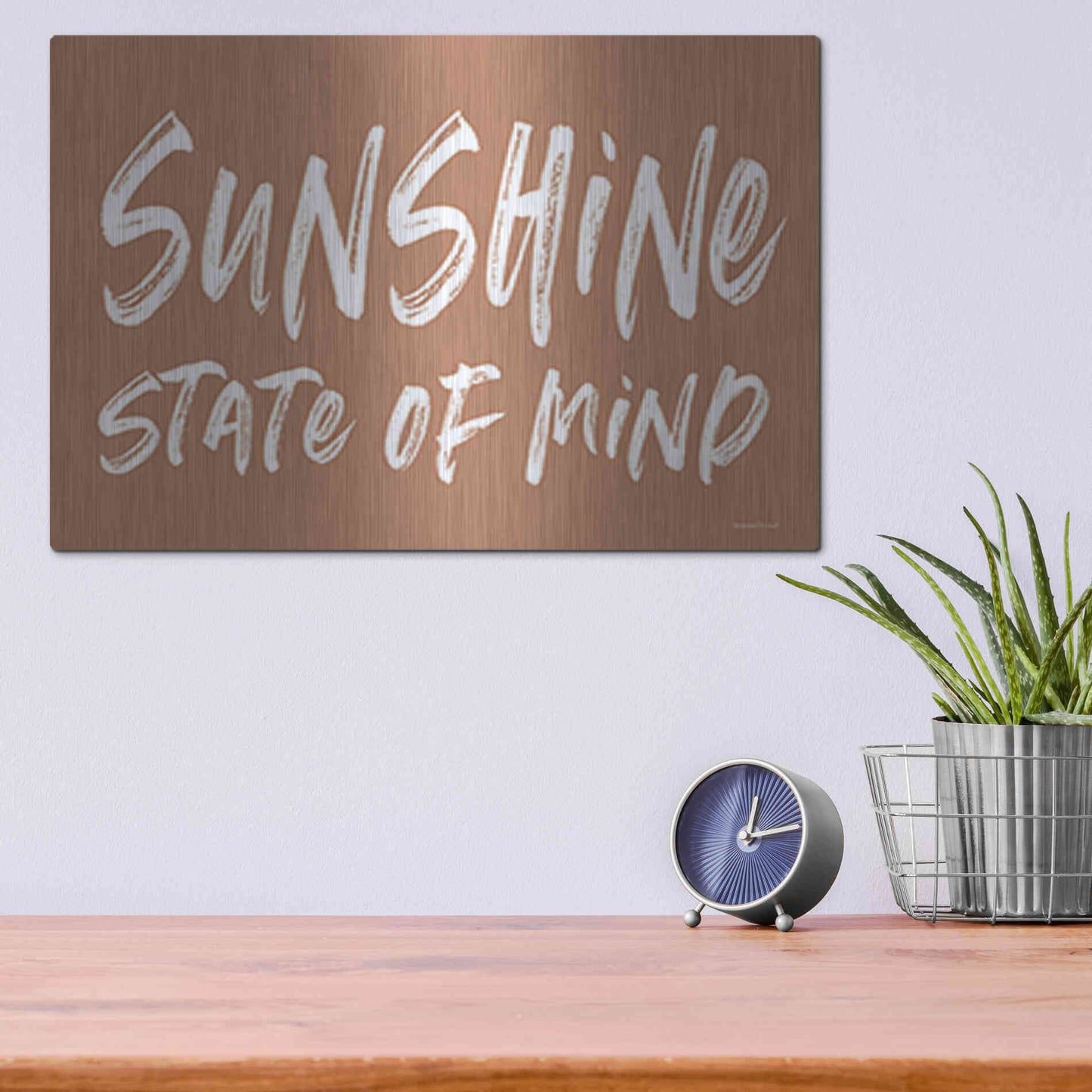 Luxe Metal Art 'Sunshine State of Mind' by Lettered & Lined, Metal Wall Art,16x12