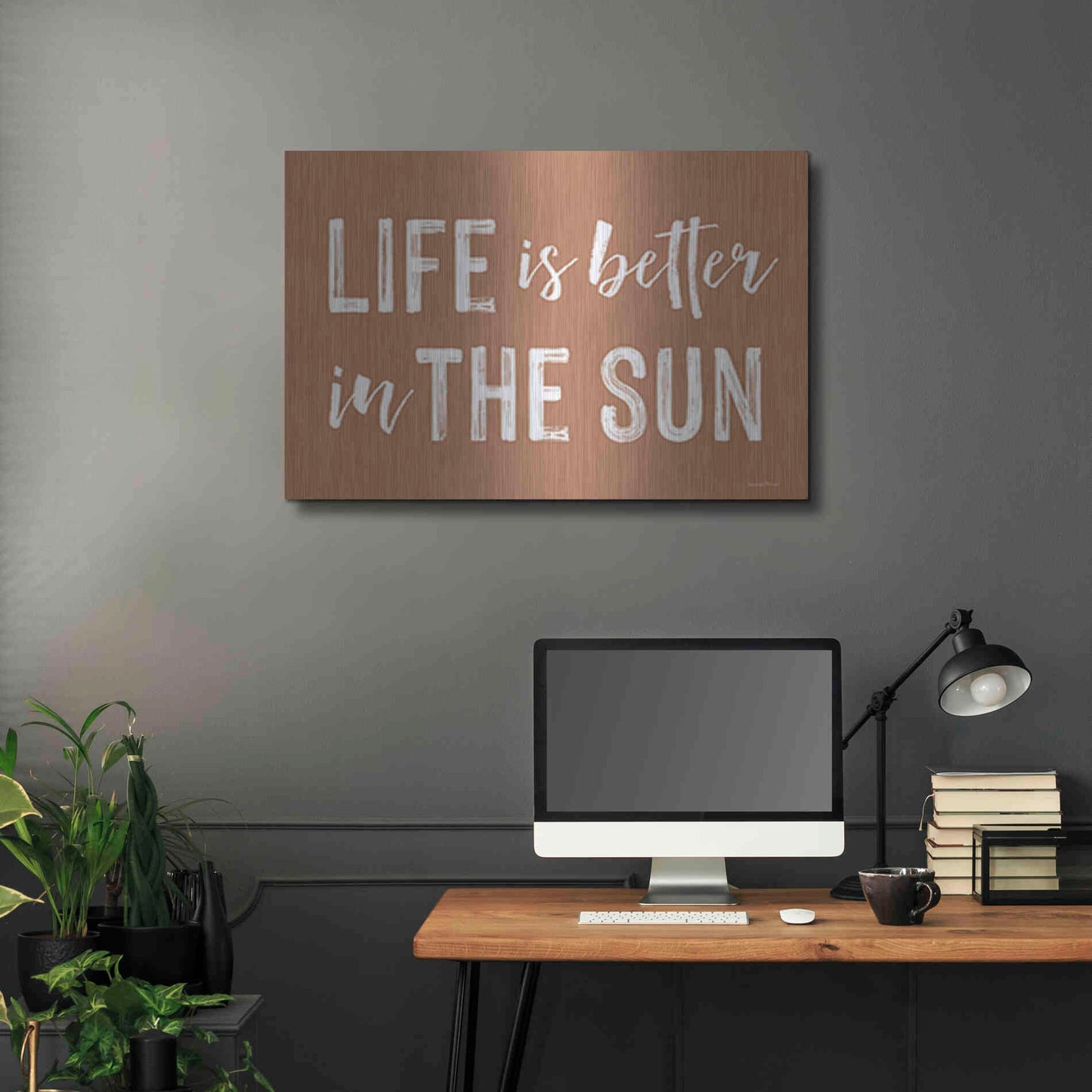 Luxe Metal Art 'Life is Better in the Sun Brown' by Lettered & Lined, Metal Wall Art,36x24