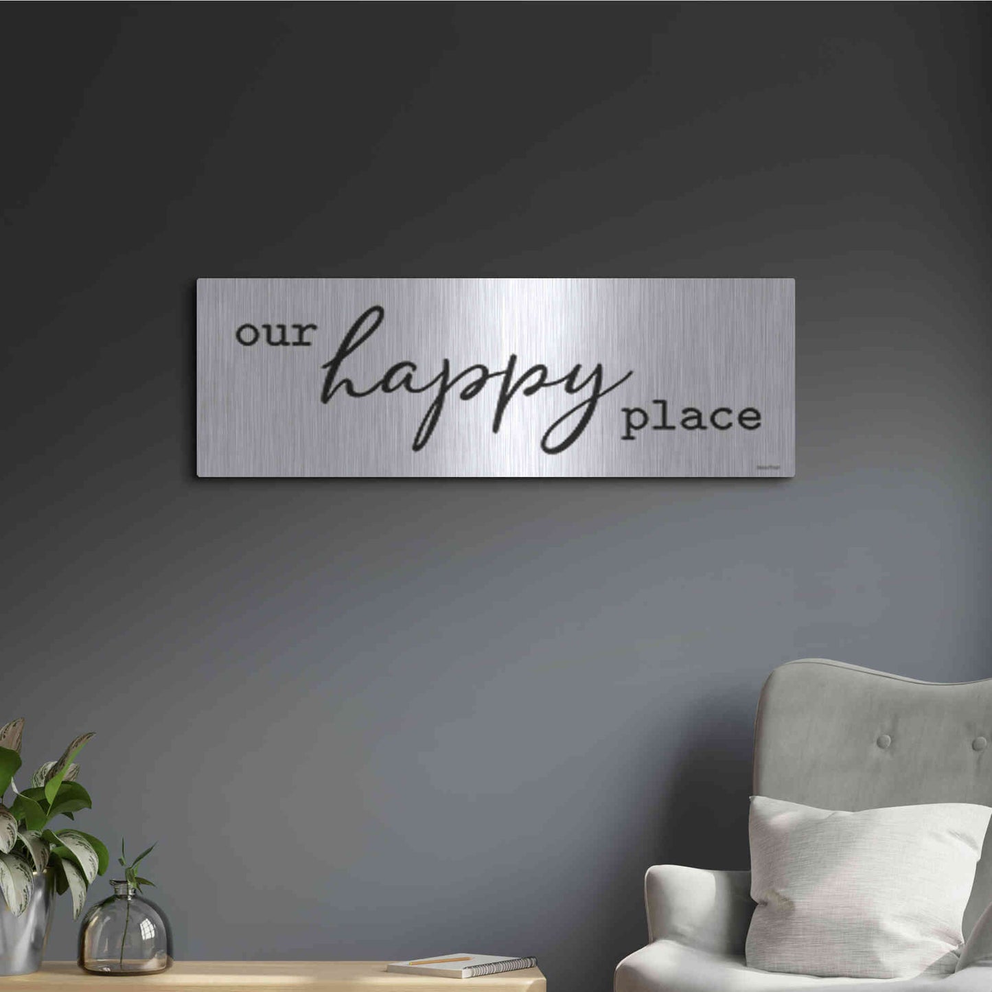 Luxe Metal Art 'Our Happy Place' by lettered & lines, Metal Wall Art,36x12