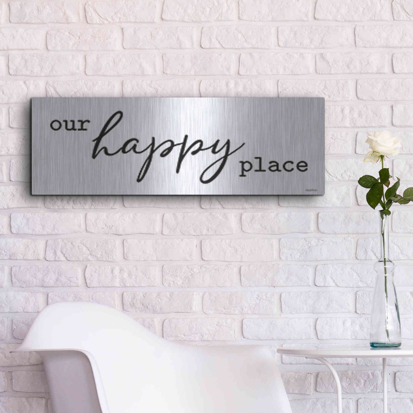 Luxe Metal Art 'Our Happy Place' by lettered & lines, Metal Wall Art,36x12