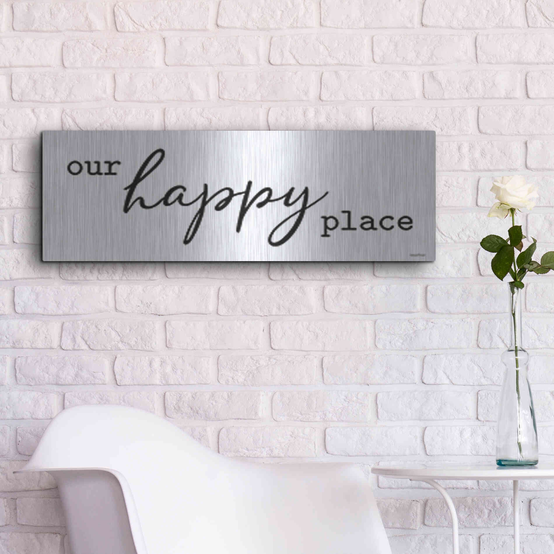 Luxe Metal Art 'Our Happy Place' by lettered & lines, Metal Wall Art,36x12