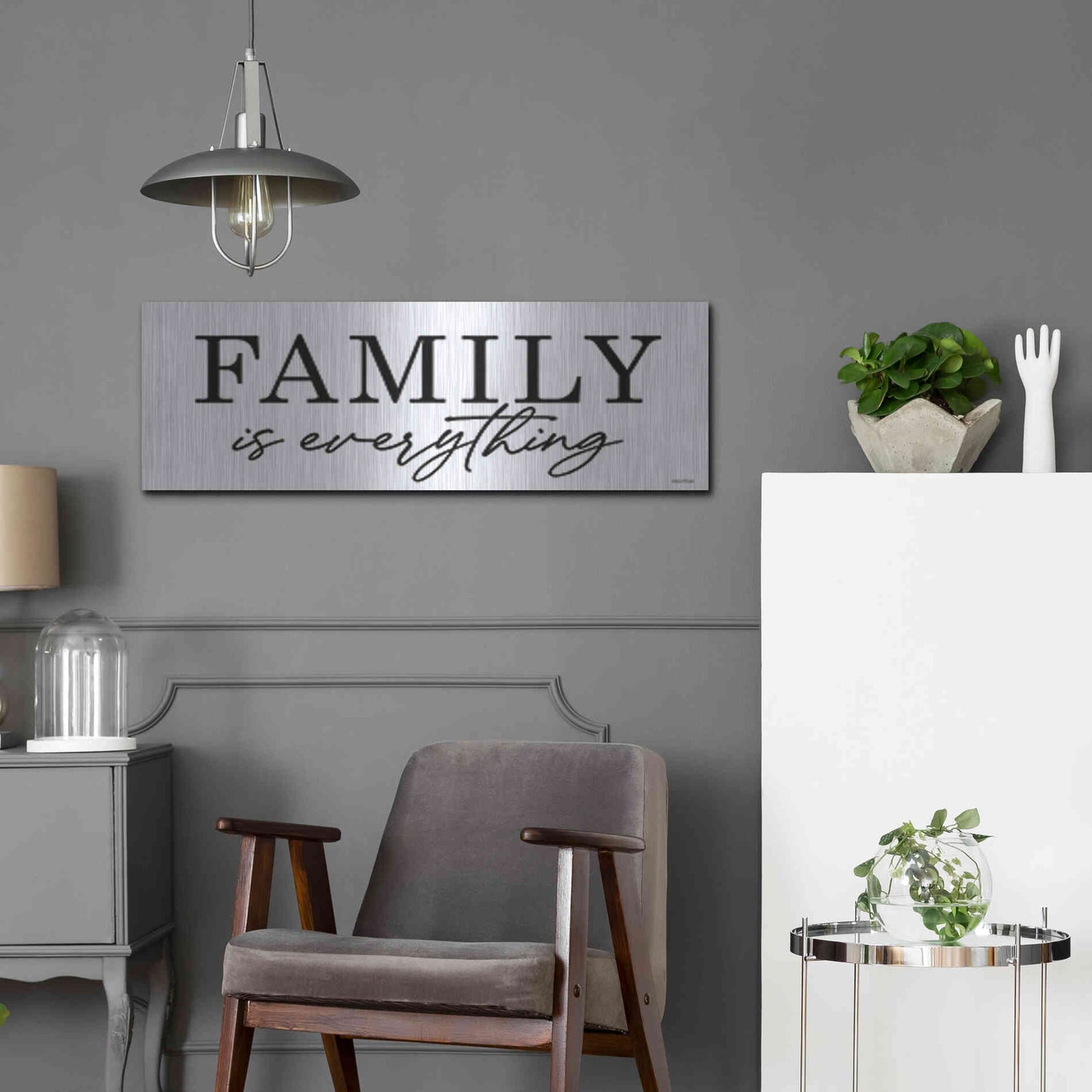 Luxe Metal Art 'Family is Everything' by lettered & lines, Metal Wall Art,36x12