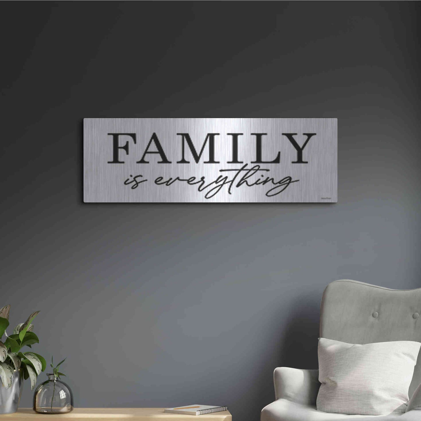 Luxe Metal Art 'Family is Everything' by lettered & lines, Metal Wall Art,36x12