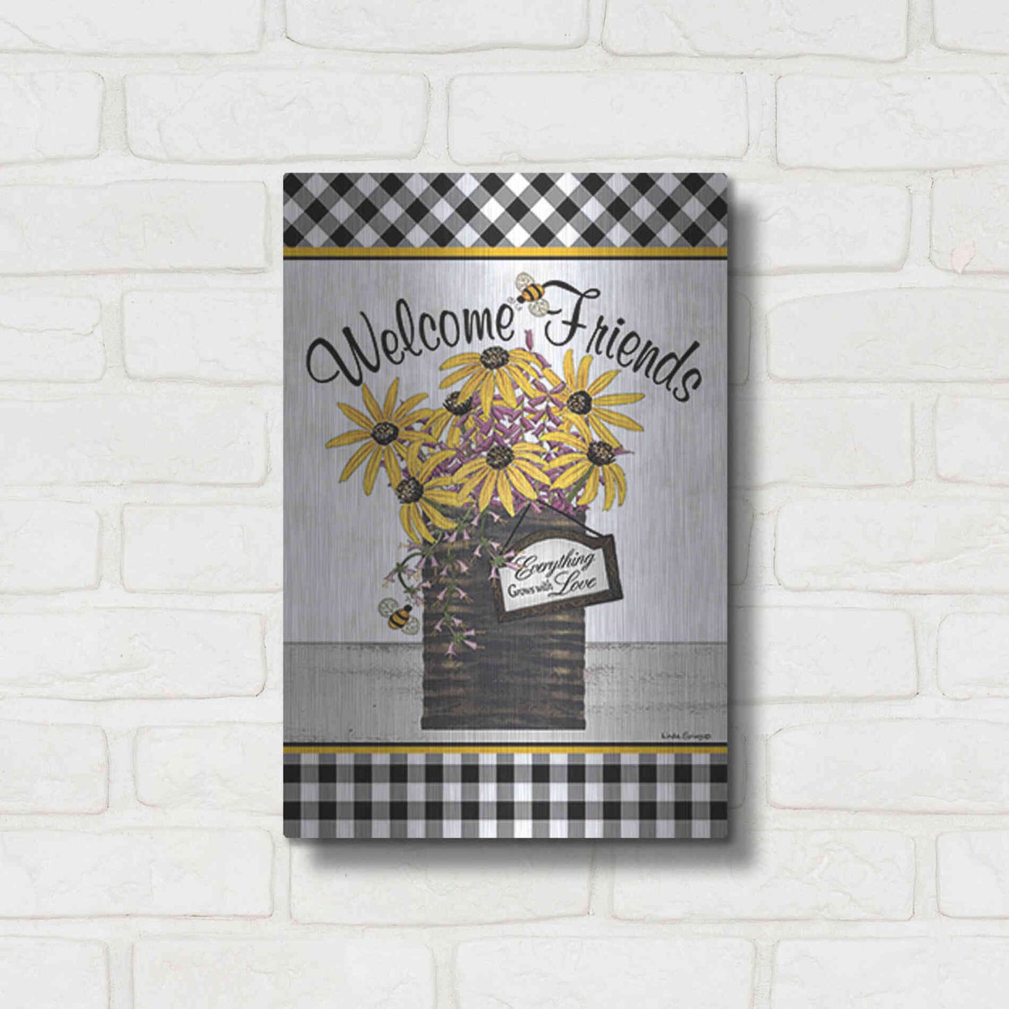 Luxe Metal Art 'Welcome Friends' by Linda Spivey, Metal Wall Art,12x16