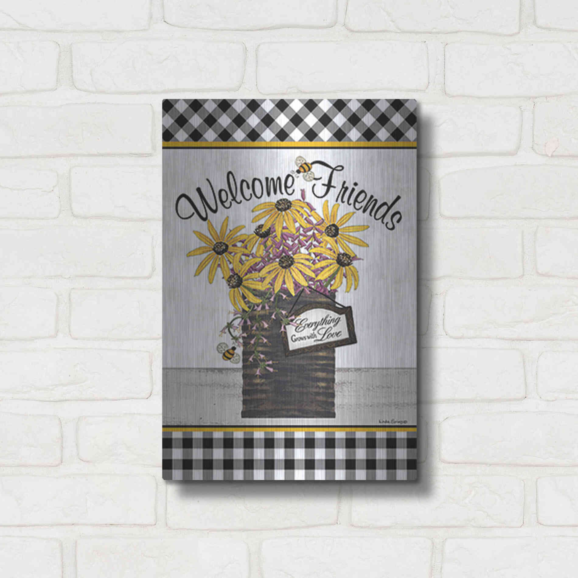 Luxe Metal Art 'Welcome Friends' by Linda Spivey, Metal Wall Art,12x16