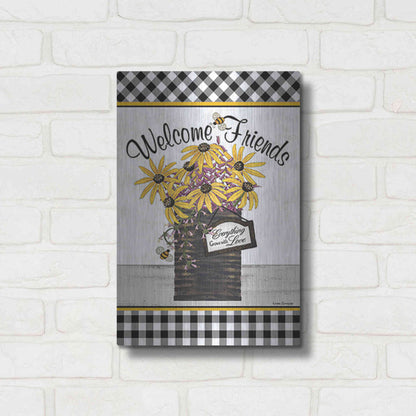 Luxe Metal Art 'Welcome Friends' by Linda Spivey, Metal Wall Art,12x16